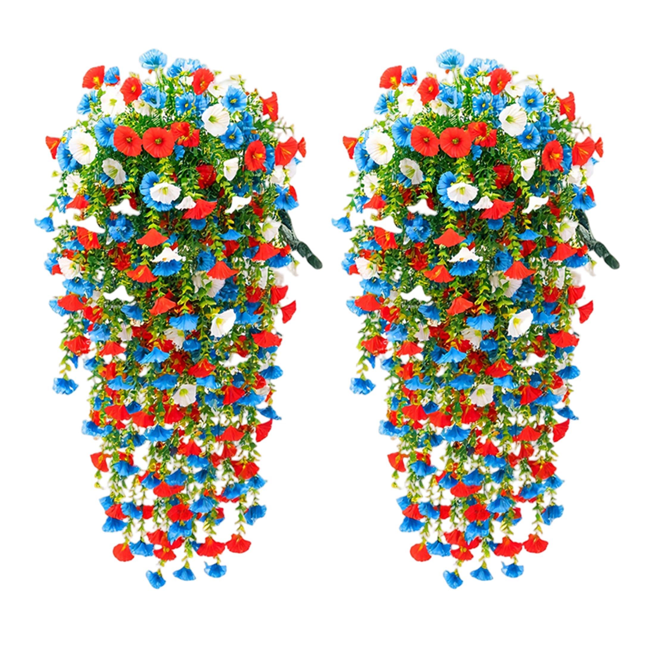 Gemuseeee Red White and Blue Flowers 6PCS Patriotic Flowers Artificial for Outdoors Hanging Morning Glory Vines for Outside Patio Porch Garden 30 inch