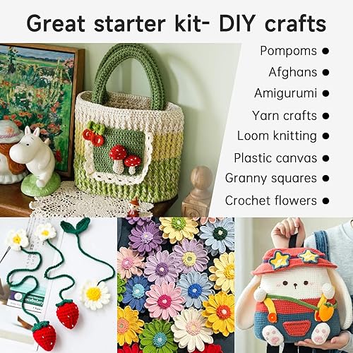 Miniatura 4 de Inscraft Kit de hilo de ganchillo para principiantes, 1440 yardas, 32 colores, madejas de hilo acrílico, 2 ganchillos, 2 agujas de tejer, 4