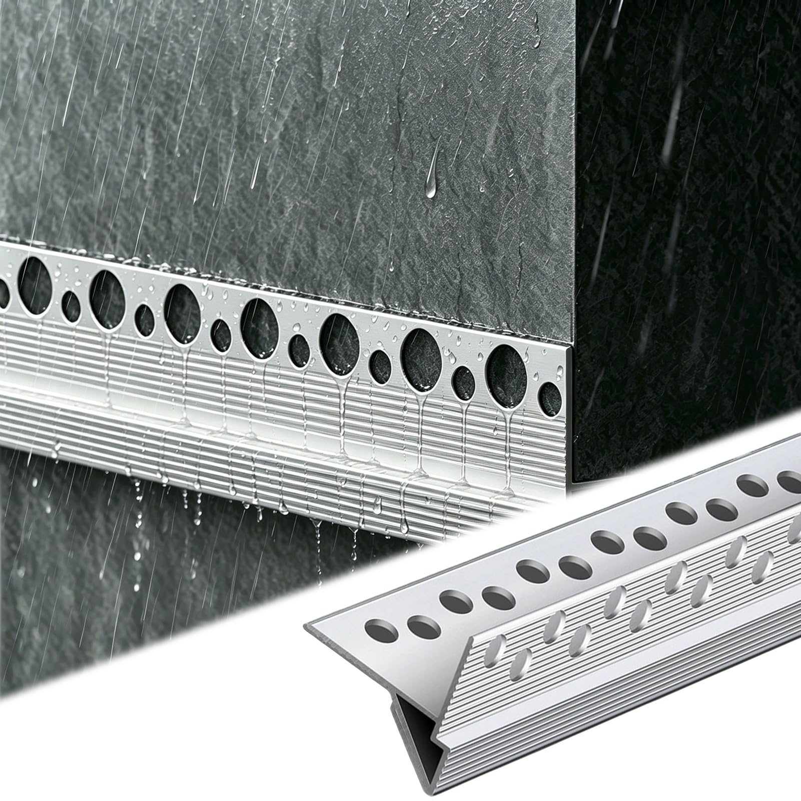 Viiguiy W2.7mm Invisible Rainwater Drip Edge, Water Diverter Drainage Profile, Waterproof Edge Trim For Under The Eaves, Protects Exterior Surfaces From Staining(,L1.7m/5.6Ft)