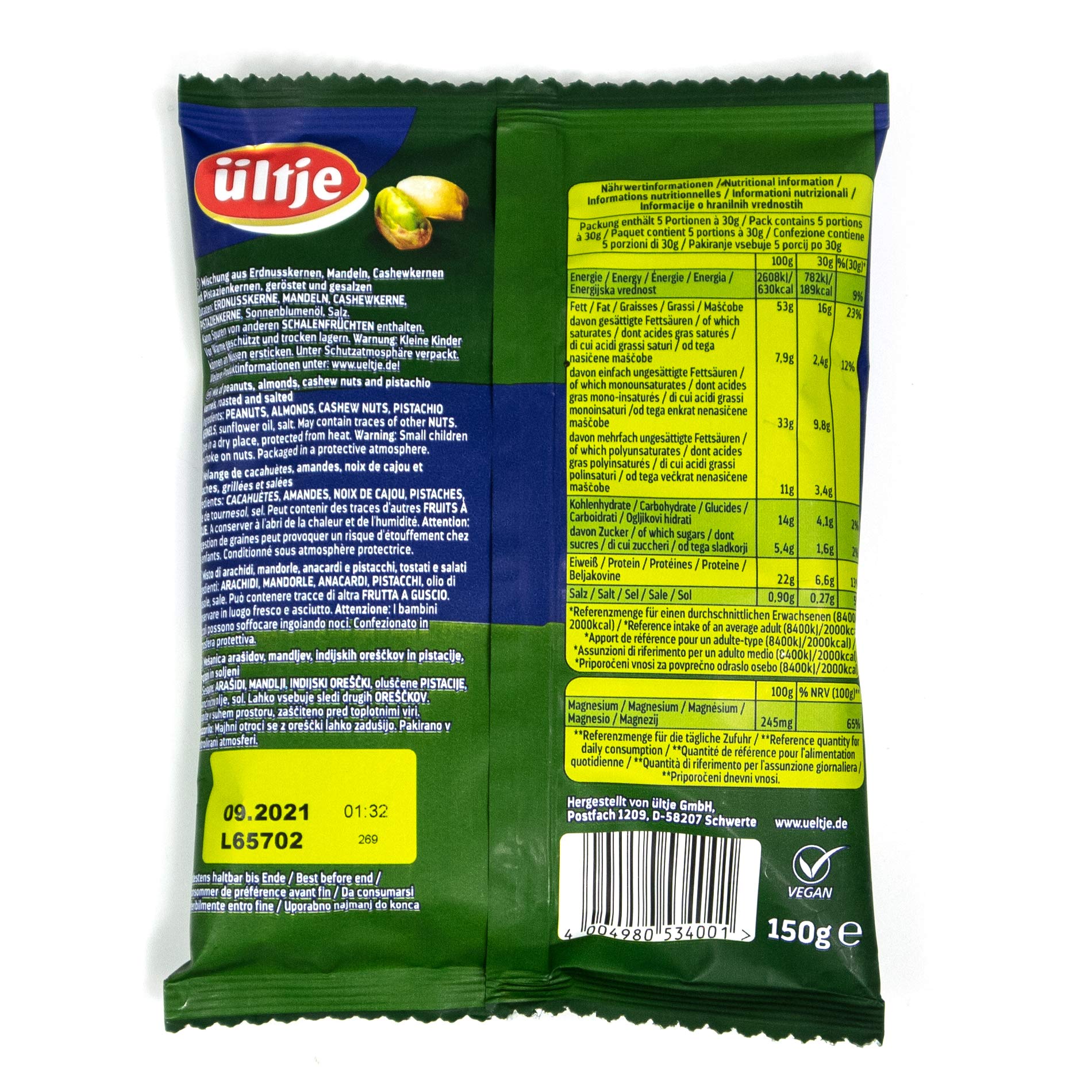 ültje - 12er Pack GeNuss Mix geröstet und gesalzen in 150 g Packung - Nussmix: Erdnüsse, Mandeln, Cashews und Pistazien ohne Schale in einem Mix vereint