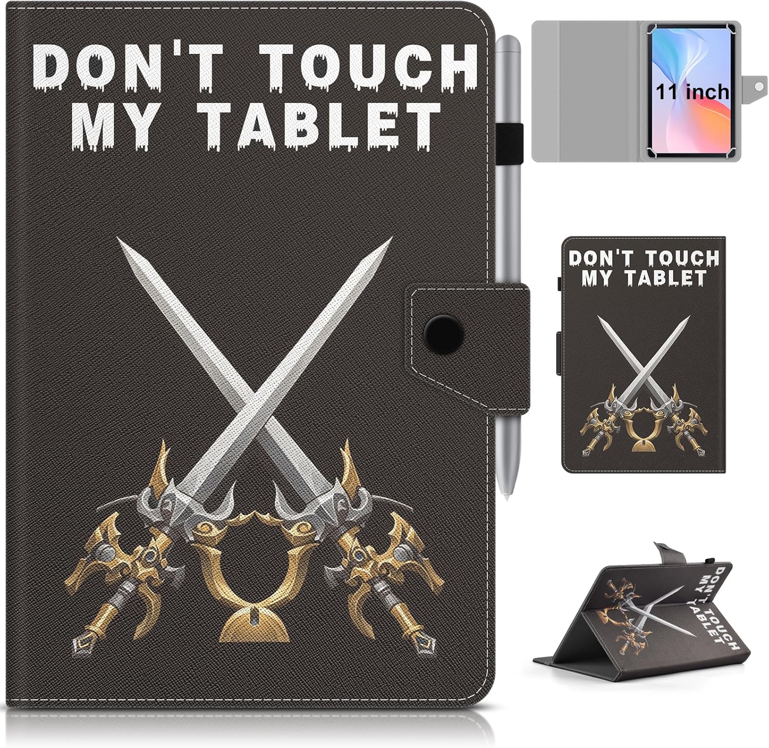 DETUOSI Universal 11 inch Tablet Case, 11.5 inch Tablet Cover, Travel Portable Protective Folio PU Leather Stand Shell Case【with 4 Fixed Rings】 for All Kinds of 11-12 inch Android/iOS/Windows Tablet