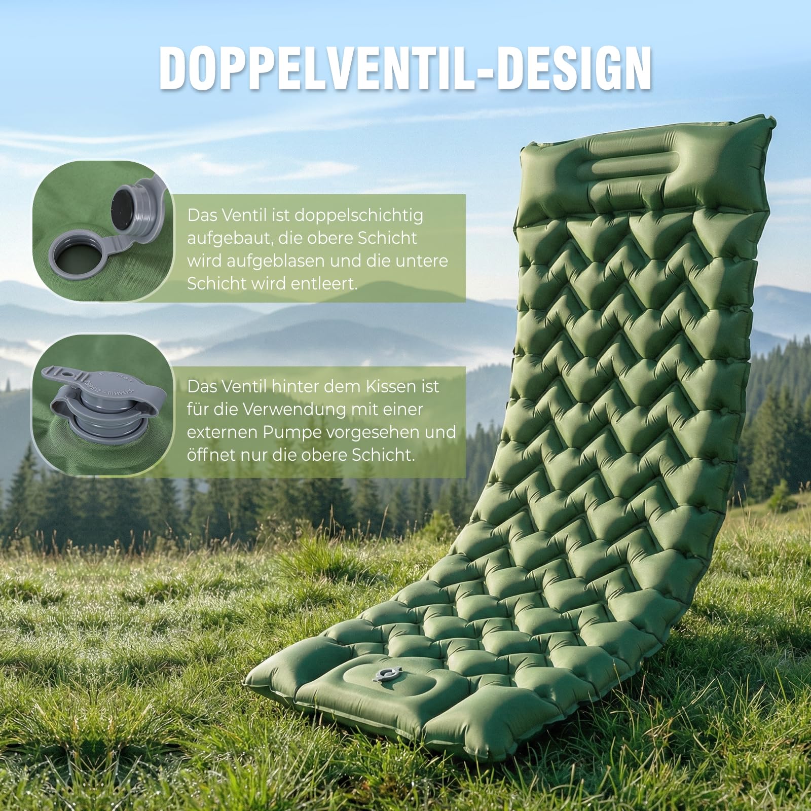 Elegear Isomatte Camping, 14CM Verdicktes Aufblasbare Luftmatratze mit Fußpumpe, Strapazierfähiges 50D-Nylon + TPU Tragbar Kompakt Wasserdicht Schlafmatte für Camping Wandern Trekking Backpacking