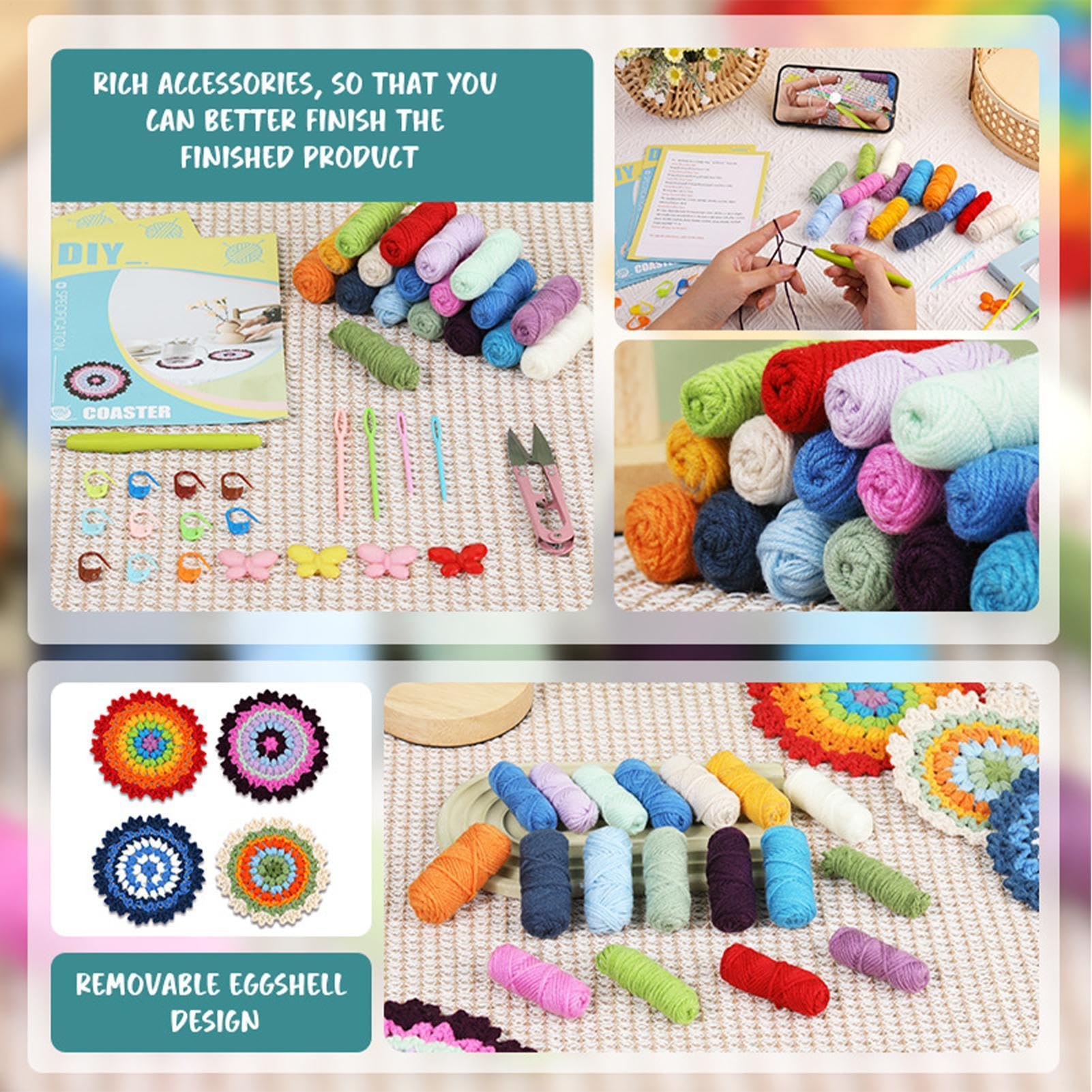 Amazon.co.jp: かぎ針編みフラワーコースターキット,フラワー