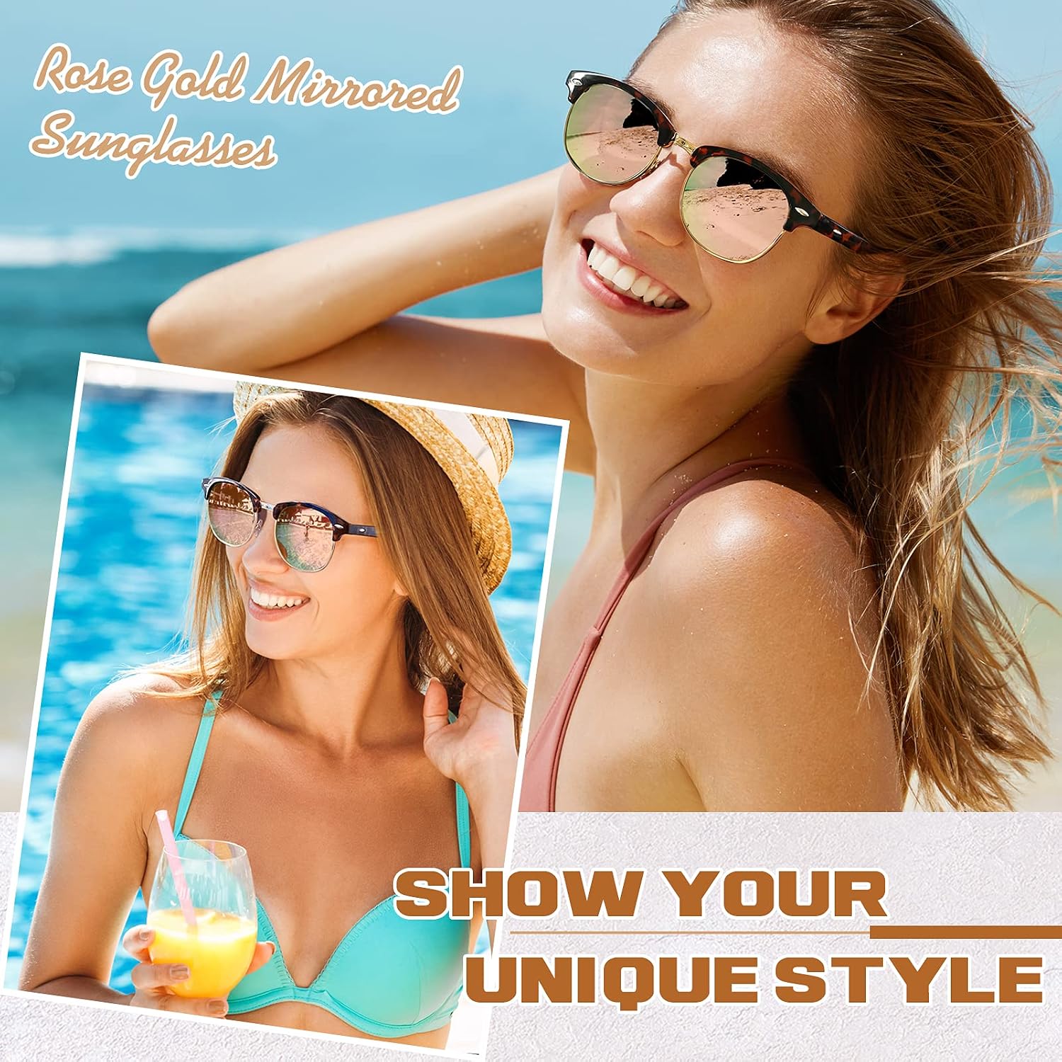  Retro Semi Rimless Polarized Sunglasses Men Womens UV400 Shades GQO6 | Lightweight Frame,Adjustable Nose Pads,Vintage Style,Driving,Fishing,Running,Golfing,Travelling,Sun Glasses thumbnail