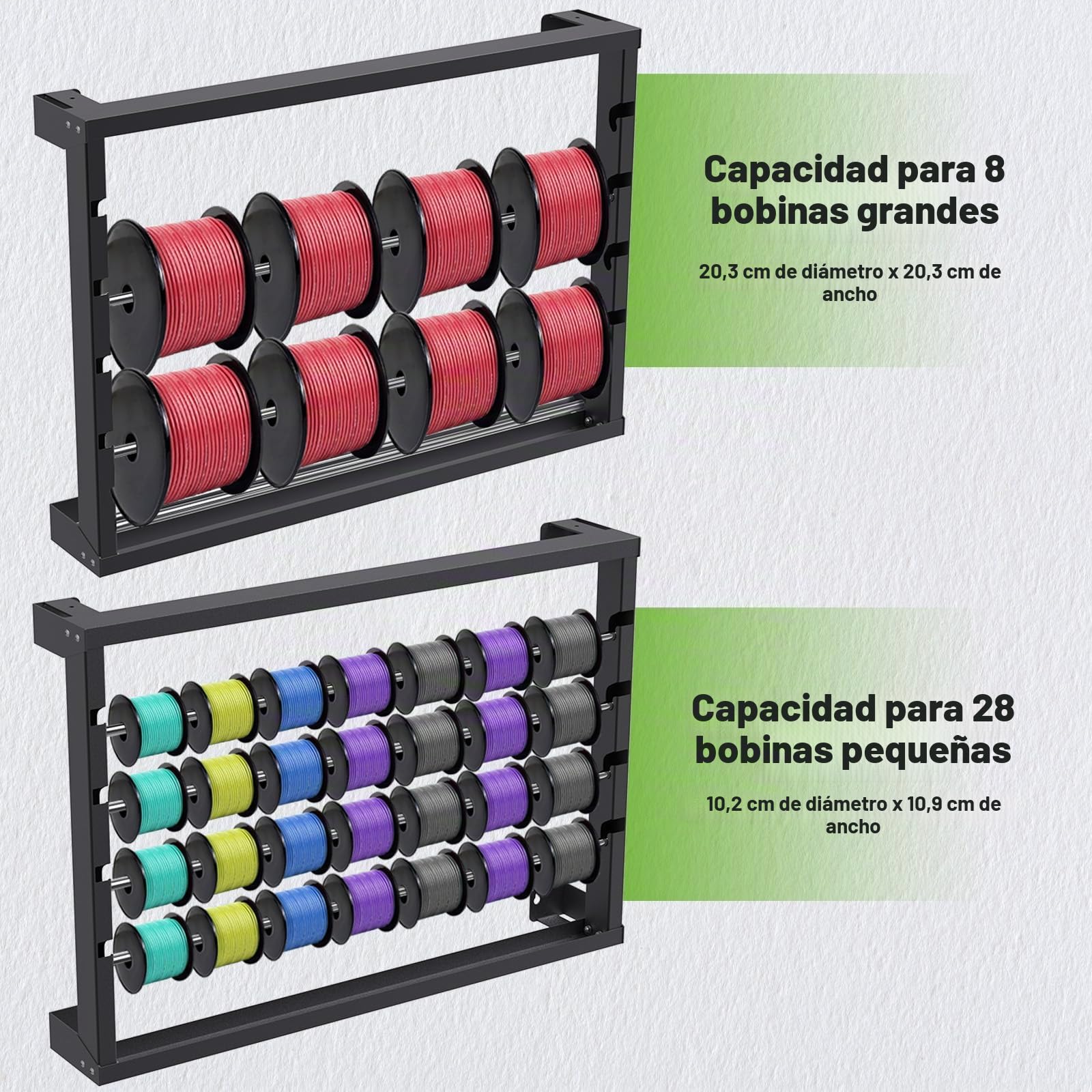 SELEWARE Estante de carrete de alambre, soporte de bobina de alambre montado en la pared, soporte de carrete de alambre, dispensador de alambre/cable resistente con 4 varillas de acero inoxidable para