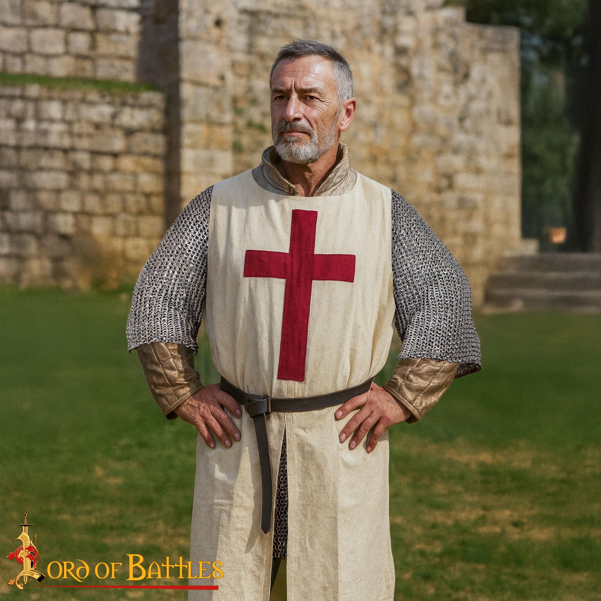 Lord of Battles Medieval Tunic Surcoat, Crusader - Maroon, L-XL - Image 2