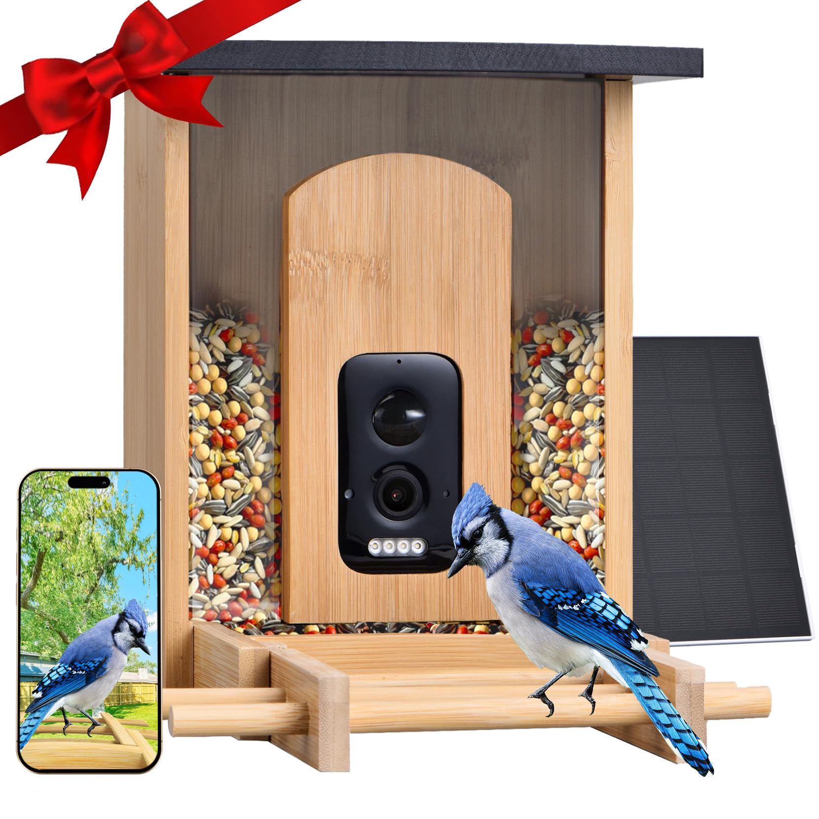 Mangiatoia intelligente per uccelli con fotocamera, ricarica solare a lunga durata, versione limitata Smart Bird Feeder, AI identifica oltre 16.000 specie di uccelli, scheda SD da 128 GB per
