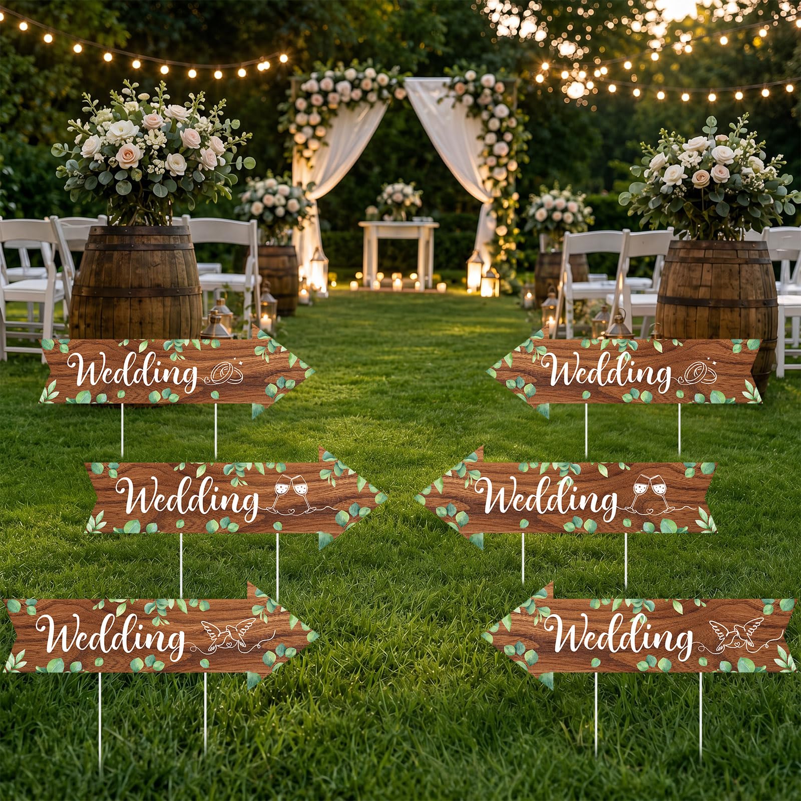 Karenhi 6 Pcs Wedding Direction Sign for Road Ceremony and Reception Double Sided Wedding This Way Arrow Yard Signs with Stakes Waterproof Large Stands for Lawn Outdoor Supply Rustic Decor