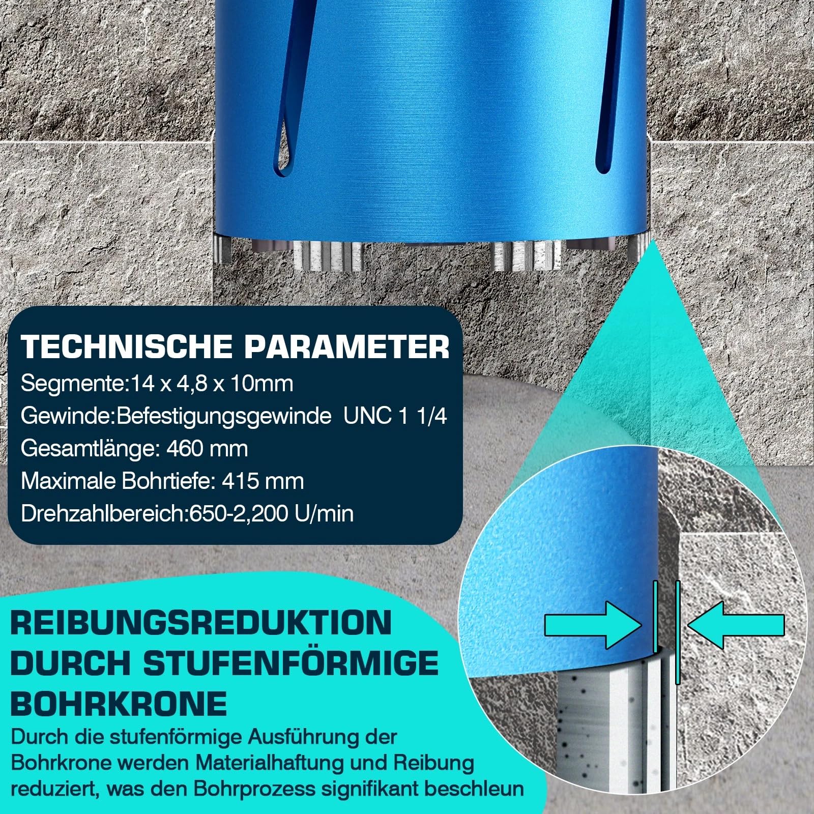 M22 diamentowe wiertło rdzeniowe do wiertarki rdzeniowej z turbo, w zestawie SDS-Max, Ø 162 mm, długość całkowita 200 mm, wiertło do puszek na mokro i na sucho wiertło do puszek diamentowe koronka