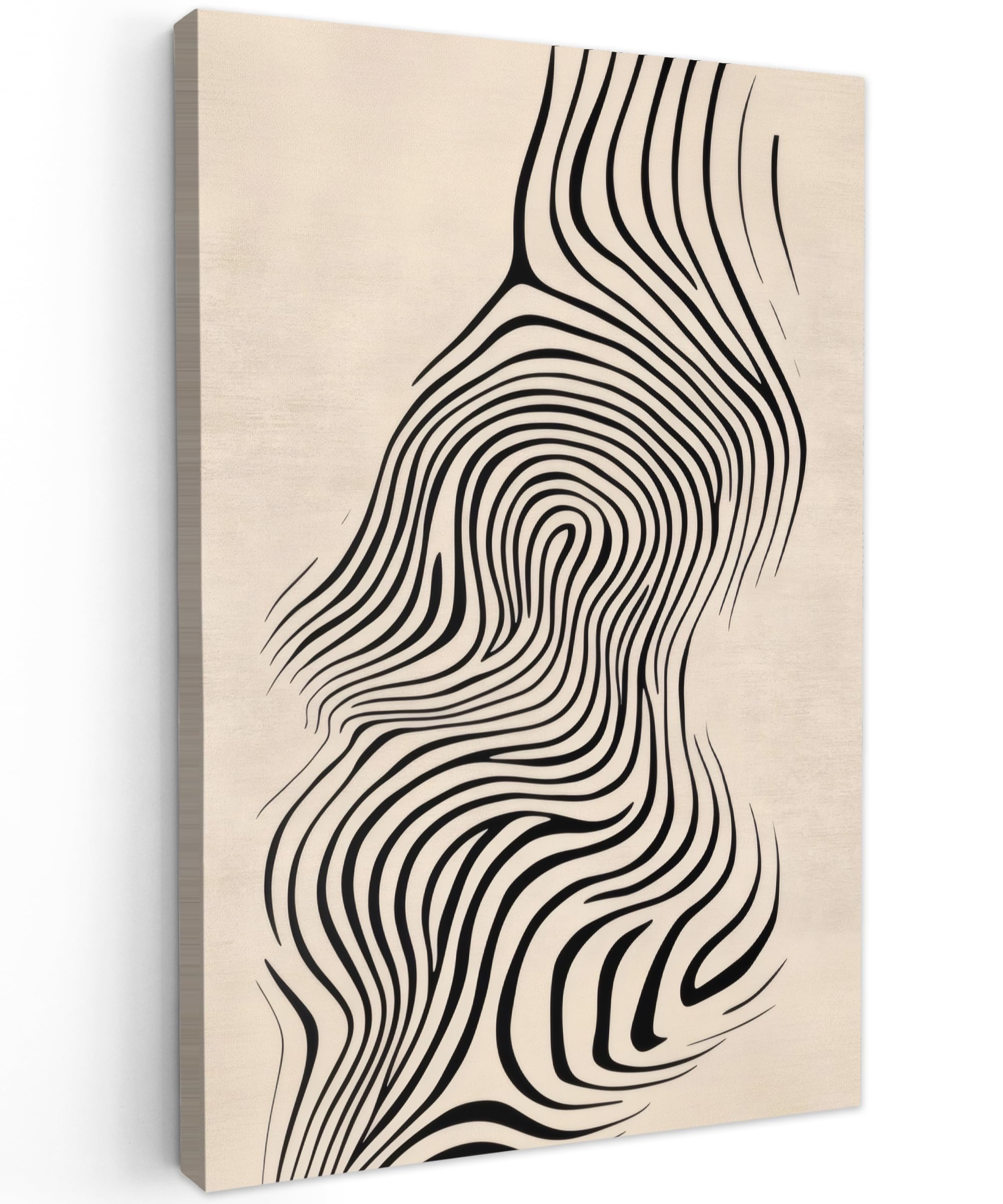 MuchoWow© Canvas Wall Art Work 31"x47" / 80x120 cm Room Decor Painting Wallfillers Picture Decoration Prints Lines - Abstract - Wavy - Black