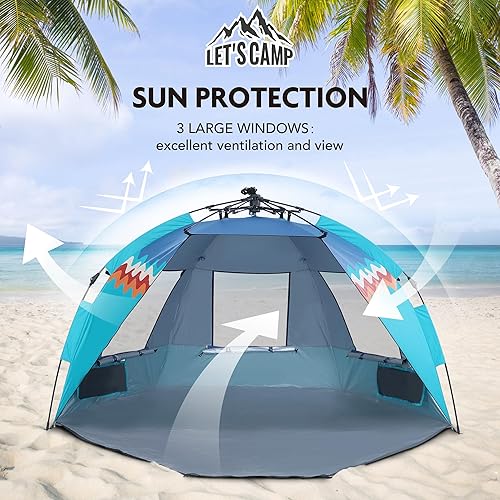 Miniatura 5 de LET'S CAMP Tienda de campaña de playa desplegable para 2 personas, refugio solar de fácil instalación, protección UV con porche con cremallera