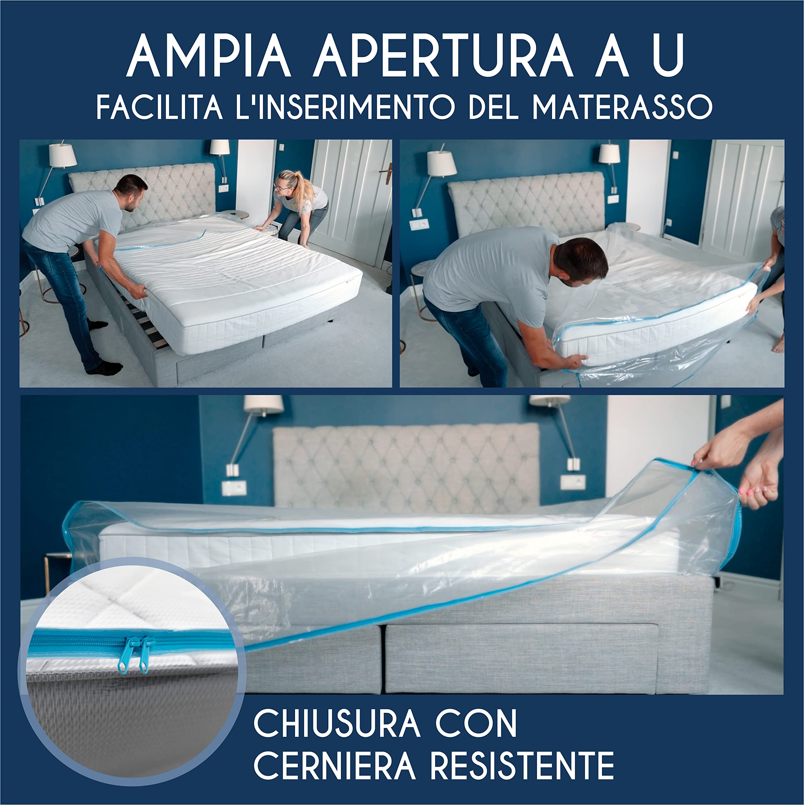 Custodia Materasso in Plastica per Materasso 140x200 cm (Spessore 30 cm) - Sacco Materasso con Chiusura a Cerniera - Protezione Materasso per Conservazione, Trasloco - Impermeabile e Resistente
