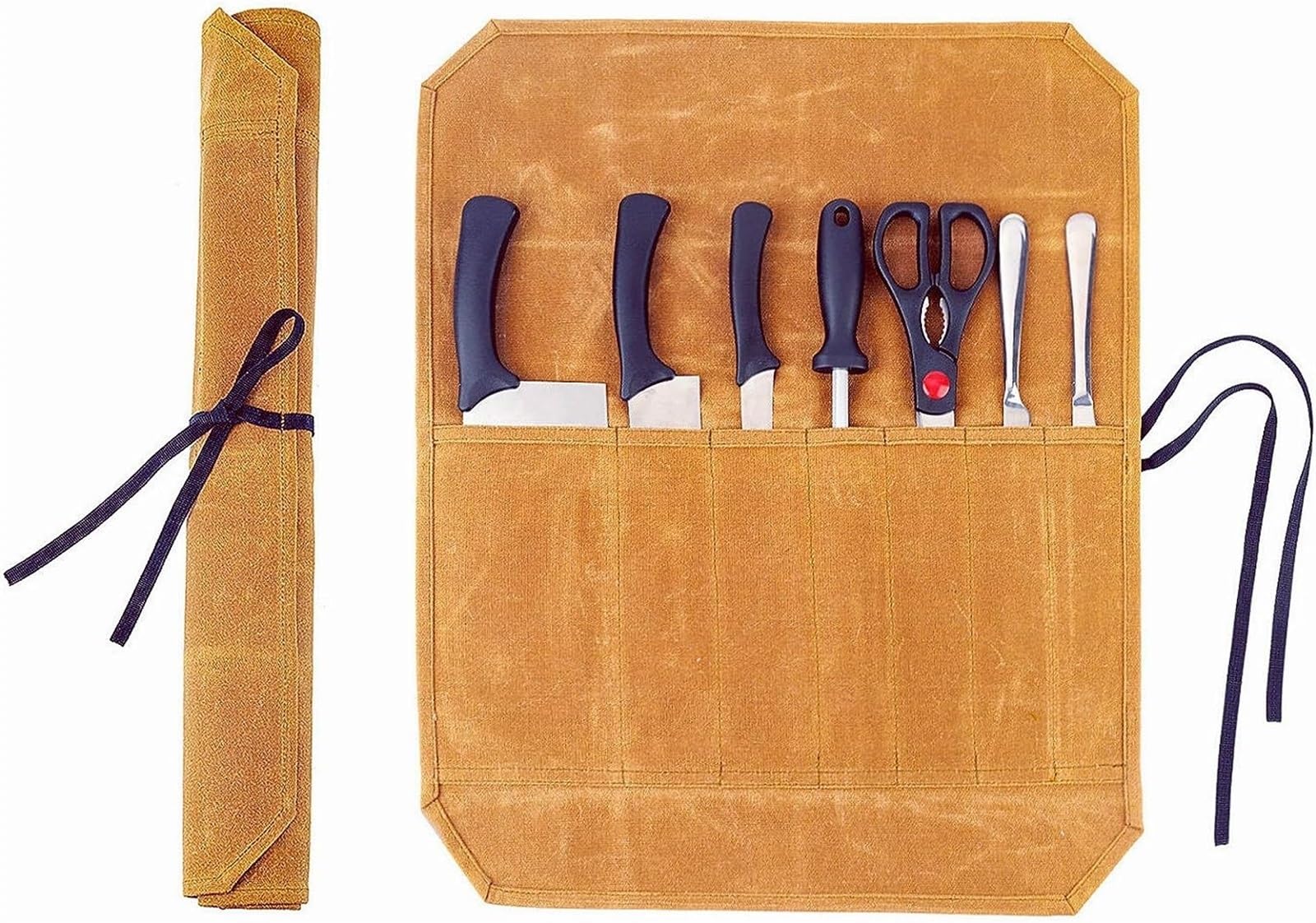 THE WHITE SHOPChef’s Knife Roll Case with Slots,Waxed Canvas Chef Knife Bag, Portable Travel Chef Knife Case with Leather Belt,Knives Holders Protectors,Knife Roll Bags for Chefs Culinary Camping BBQ