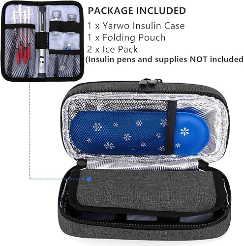 Miniatura 2 de Yarwo Estuche de viaje enfriador de insulina, funda de viaje para diabéticos de doble capa con 2 paquetes de hielo, organizador de suministros para