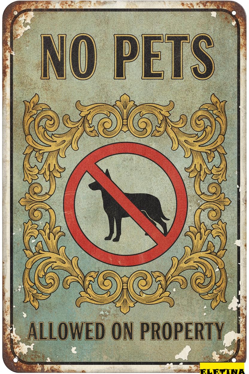 No Pets Allowed Warning Tin Sign, 8x12 Inch Yard Decor