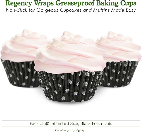 Vista 64 de Regency Wraps Vasos para hornear de grado profesional a prueba de grasa, paquete de 40 unidades, revestimientos estándar, lunares azul cobalto