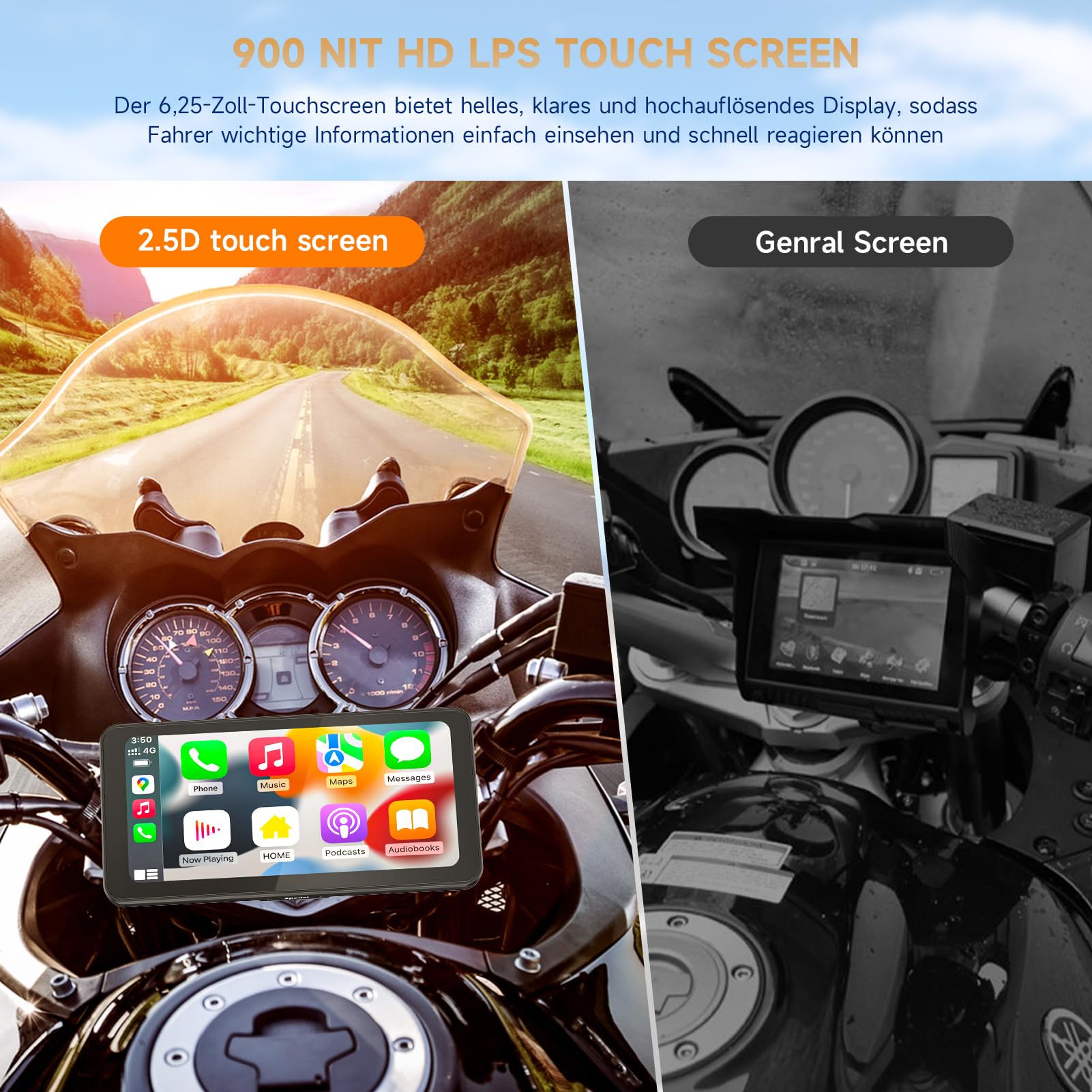 Spedal CL871 6.25" Motorrad CarPlay & Android Auto Bildschirm, Ganzkörper Wasserdicht, GPS Navigation für Motorrad, Bluetooth, Siri/G00gle Assistent (CL871)