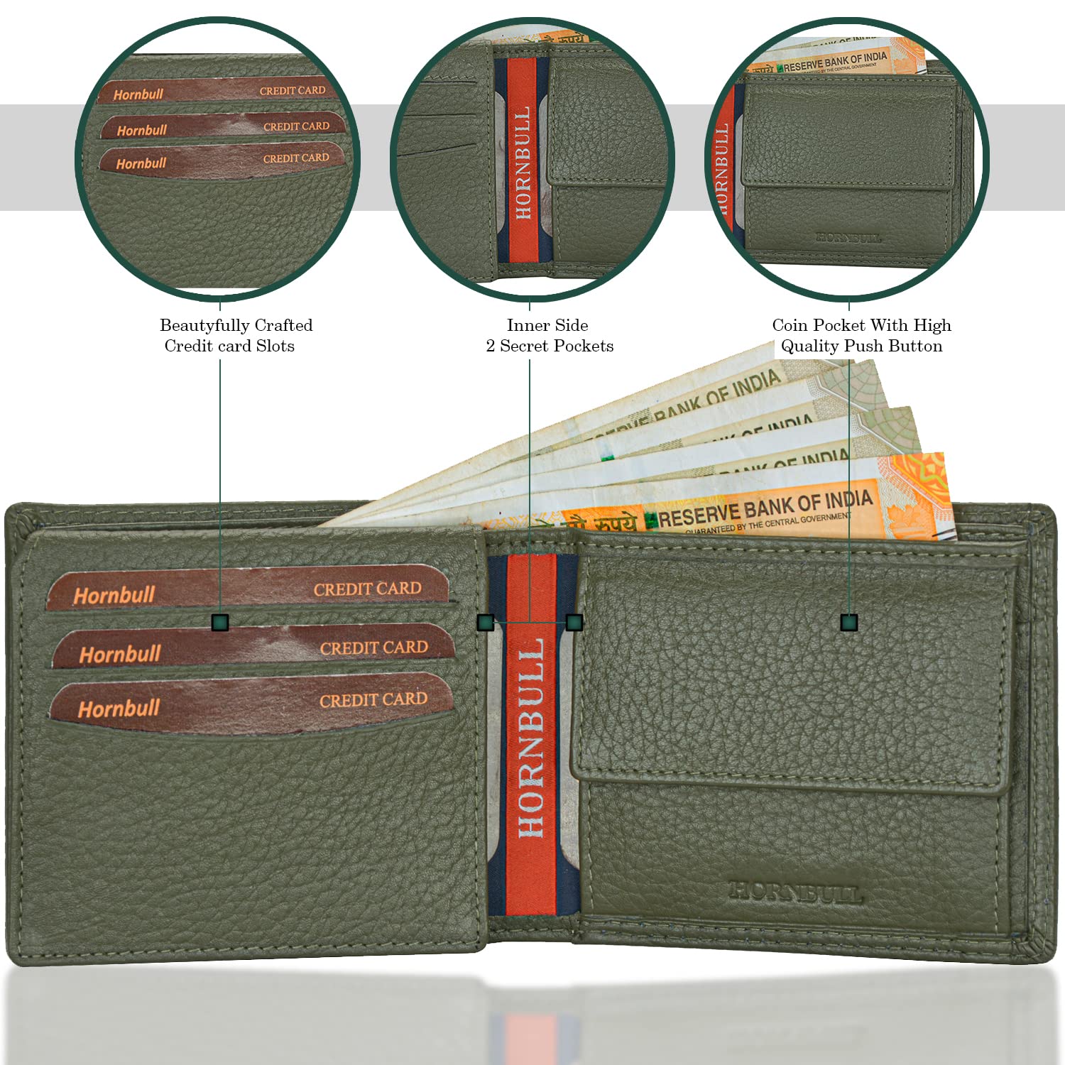 HORNBULL Kane Green Rambler RFID Blocking Leather Wallet for Men - Image 2 thumbnail