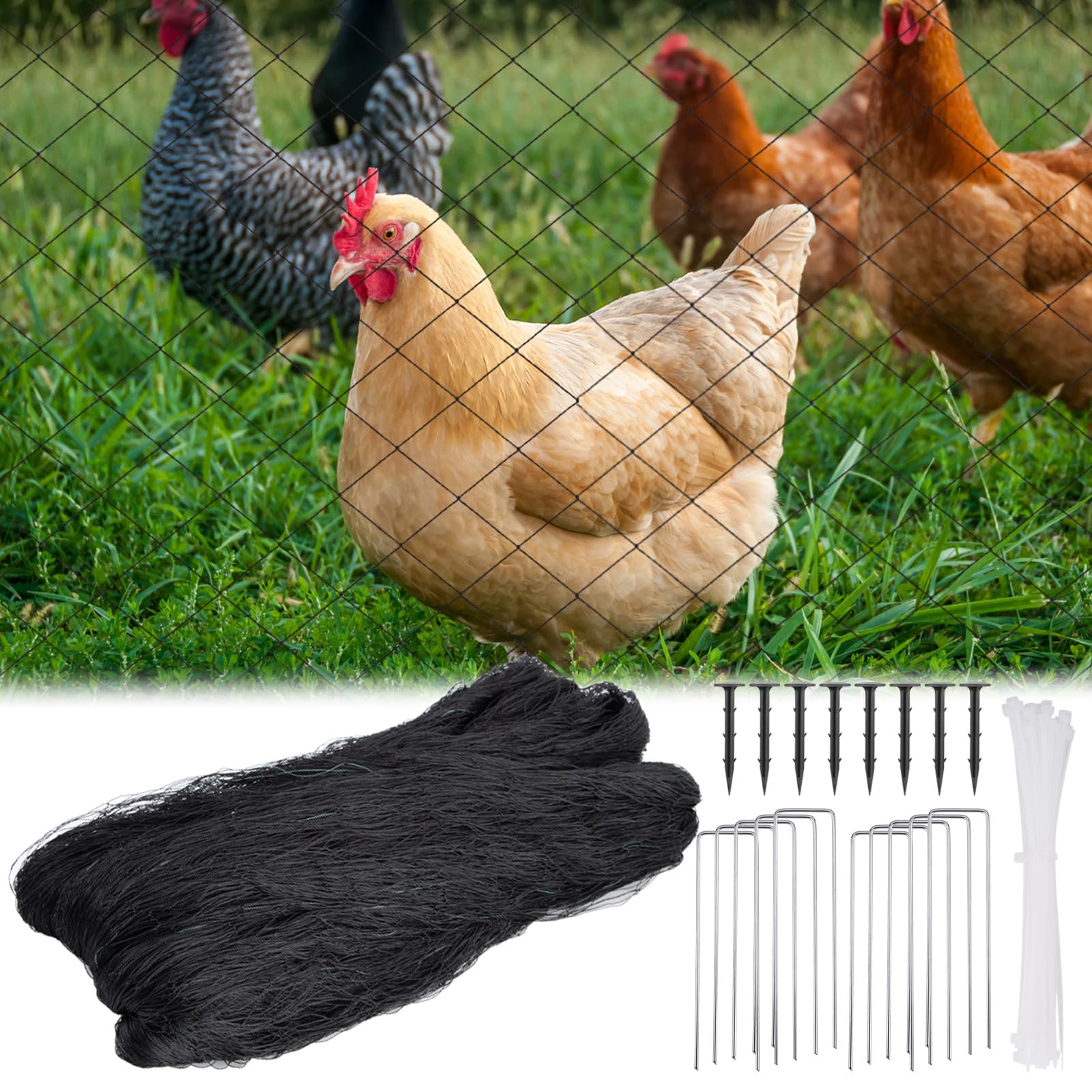 NONMON Rete per uccelli 6,5 x 6,3 m con rete quadrata da 1,9 cm per pollaio, rete per pollame, rete in nylon resistente per giardino, rete per falchi per polli, rete per voliere e alberi da frutto