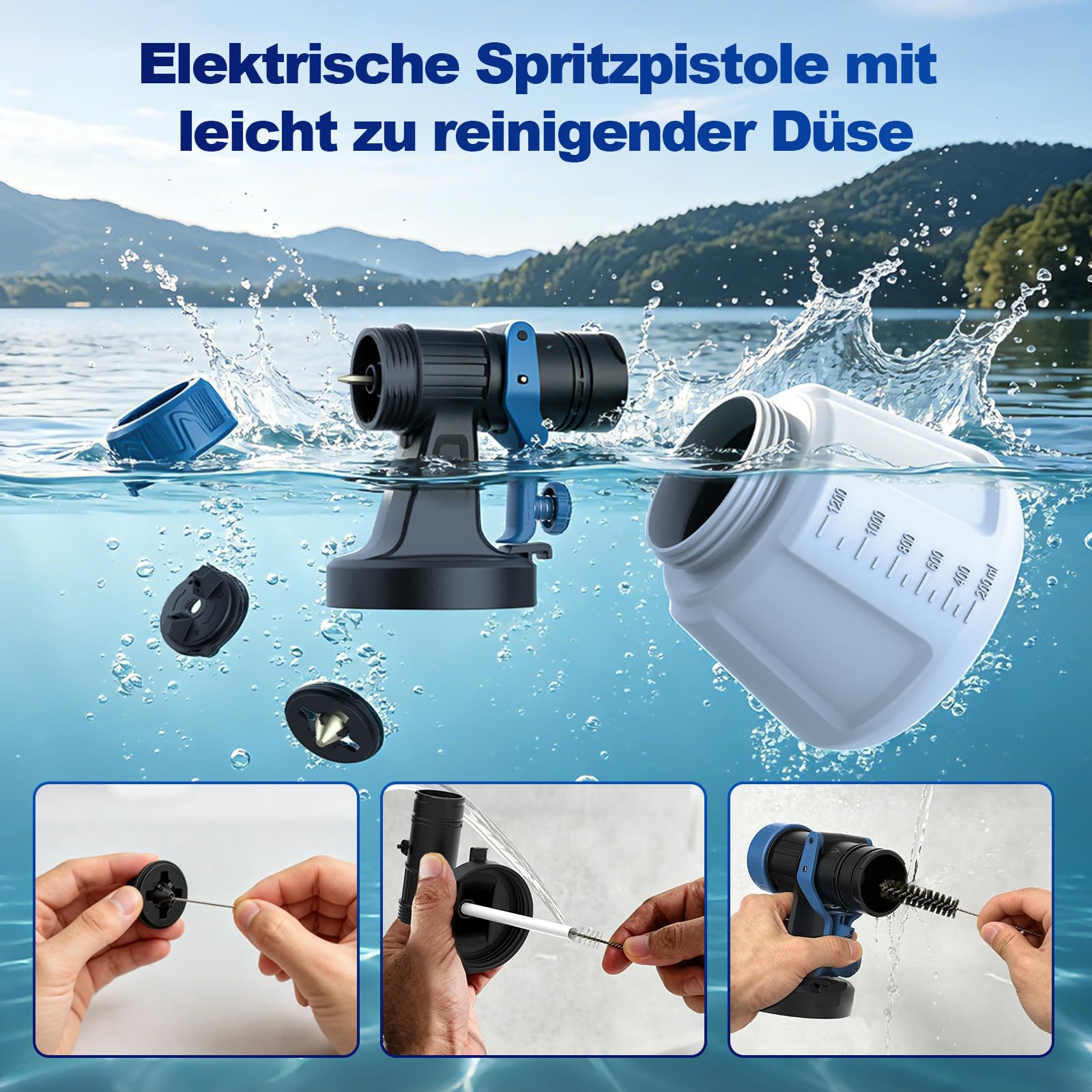 NANWEI Pulverizador de pintura a batería compatible con batería Makita de 18 V, pistola pulverizadora con depósito de 1200 ml, pulverizador de pintura para valla con 4 boquillas y 3 patrones de