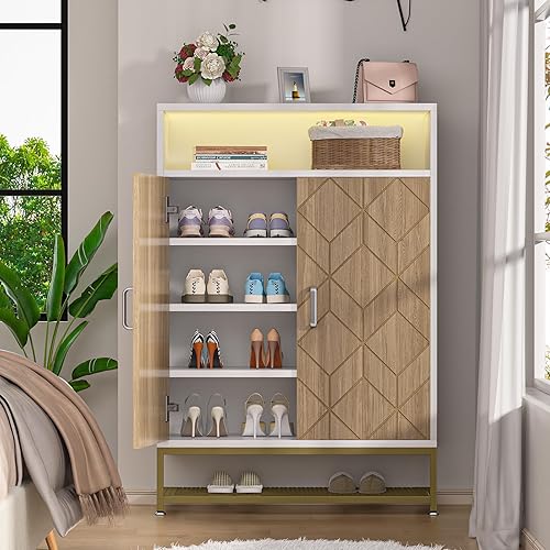 Miniatura 8 de VILICK Armario de zapatos con puertas de 6 niveles y 24 pares de almacenamiento de zapatos con estantes ajustables, organizador de zapatos de madera