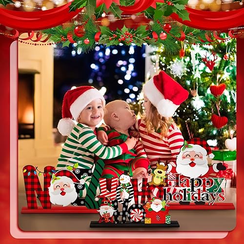 Miniatura 10 de 6 piezas de decoración de mesa de Navidad, muñeco de nieve de madera, Papá Noel, centro de mesa de Navidad, reno, Noel Joy Believe Merry Christmas