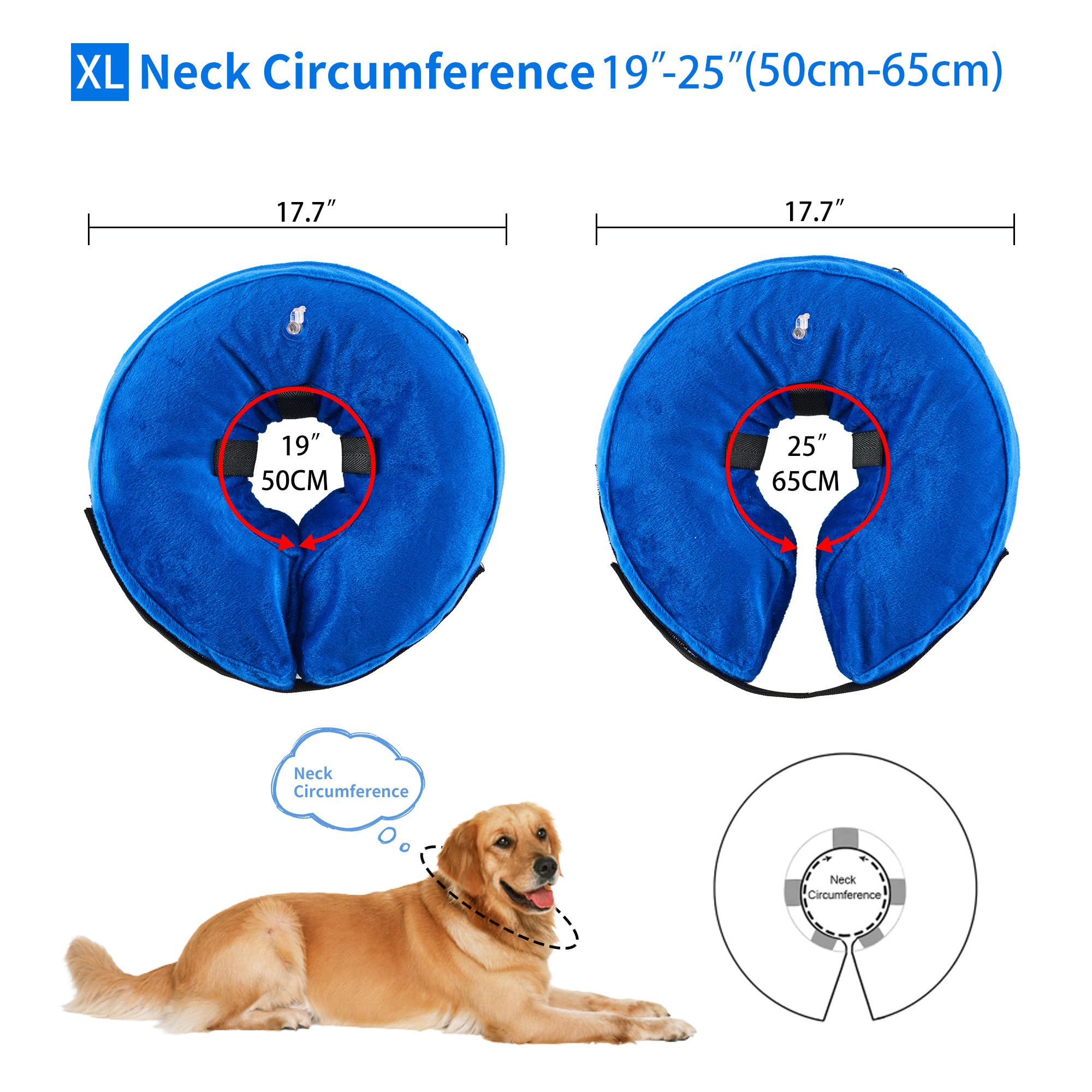 Collarín inflable para perros, cuello protector ajustable después de la cirugía, cuello suave antifugas con material transpirable, collar isabelino para perros de visión, color gris, XL