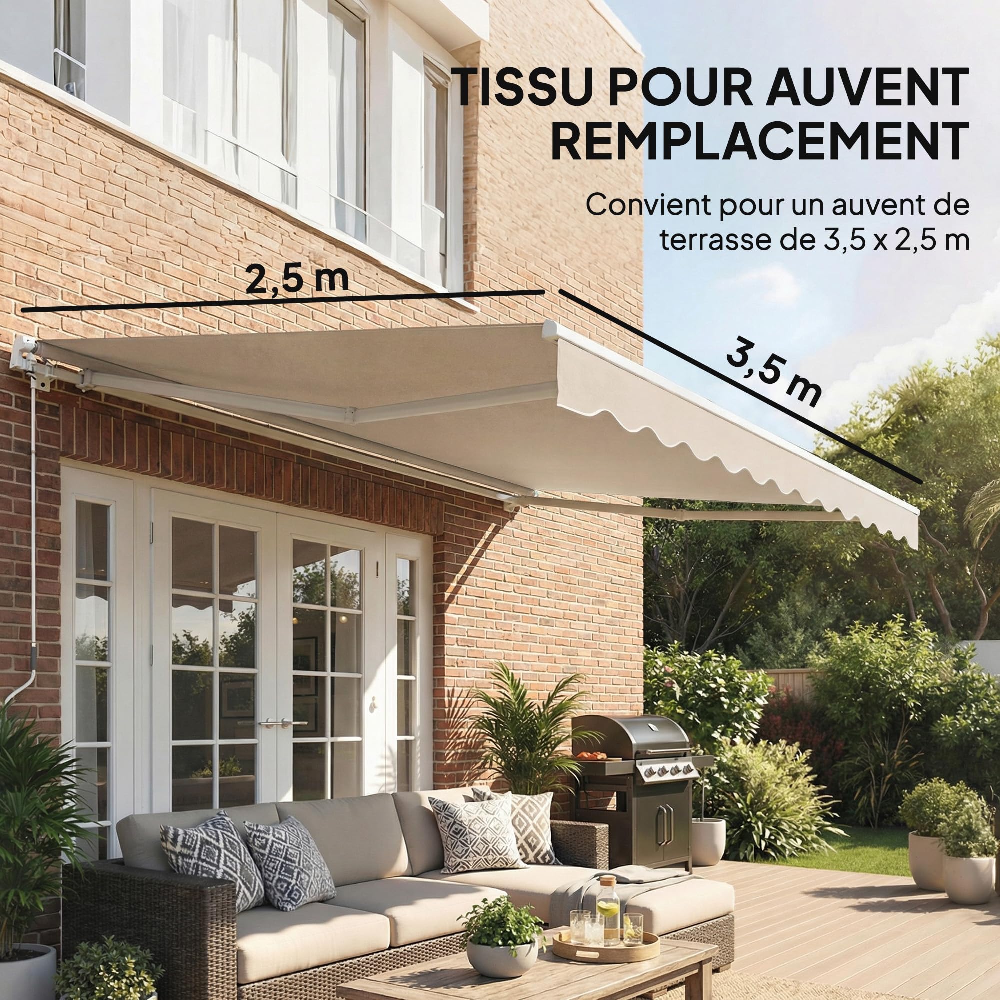 Outsunny Toile de Rechange Store Banne avec Lambrequin, Déperlante, Toile de Remplacement pour Store, Compatible 3,5 x 2,5 m, Tissu en Polyester Haute densité 280 g/m², Anti-UV, crème