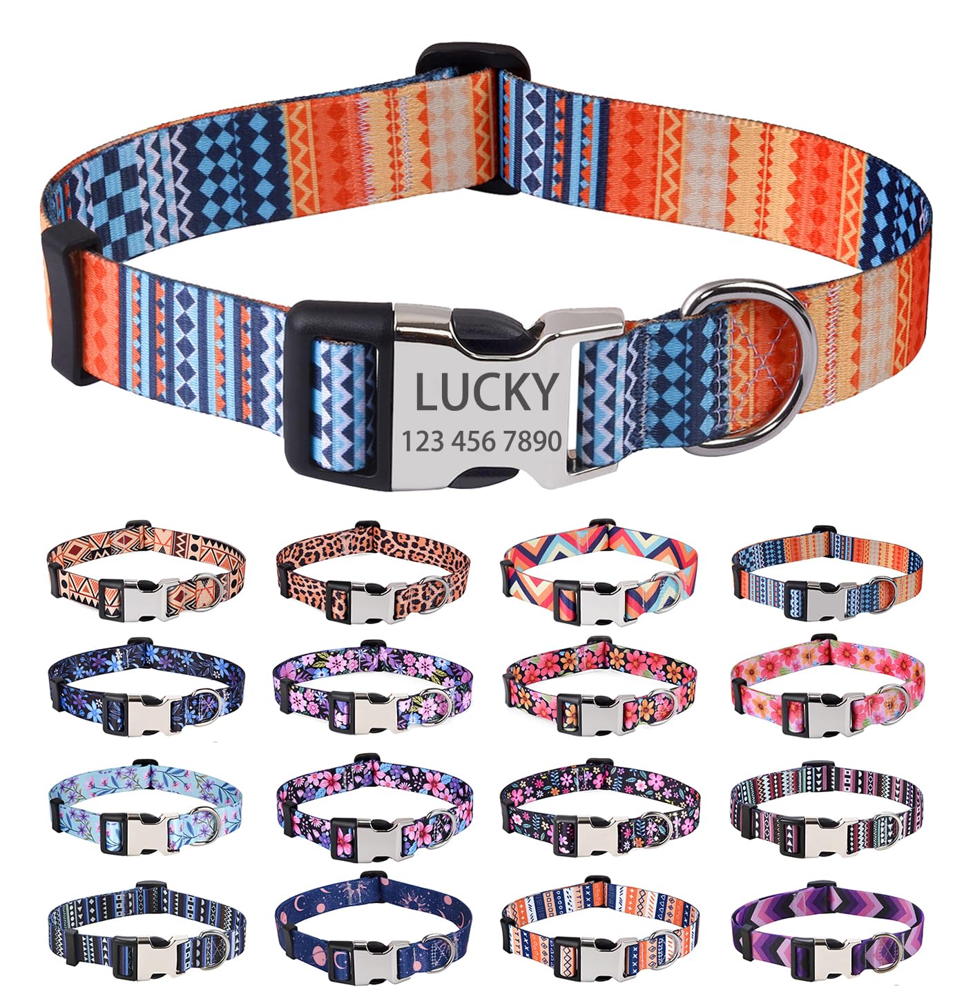 HQYDDMI Personalized Dog Collar for Small Puppy Dogs - Custom Dog Collar with Name and Phone Number - Floral Dog Collar for Male Female Boy Girl Puppy Dogs(Bohemia Orange,S) — image 1