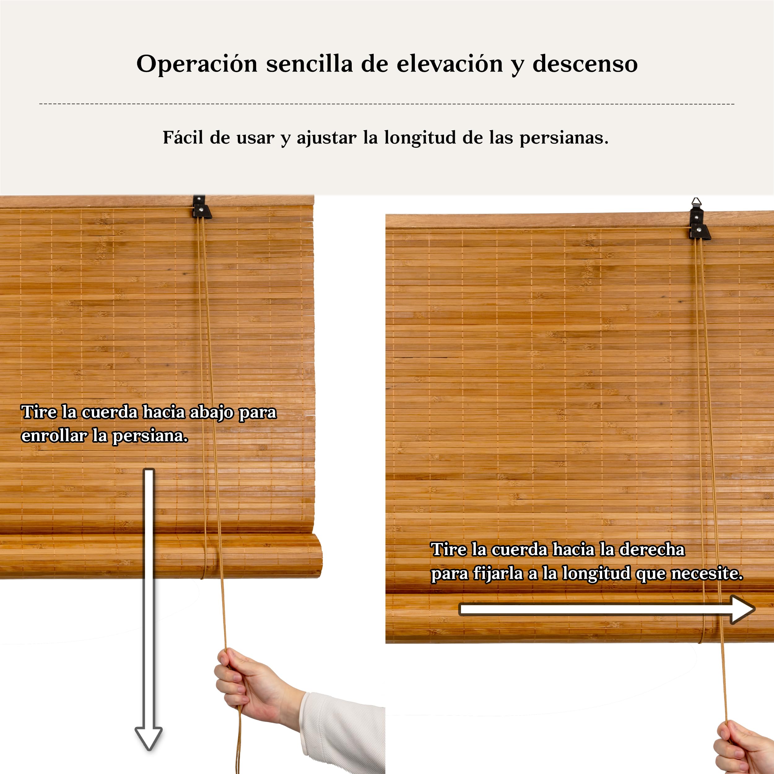 BESCH Persiana Estor Enrollable de Bambú Natural 150x200cm - Protección Solar y Privacidad para Ventana