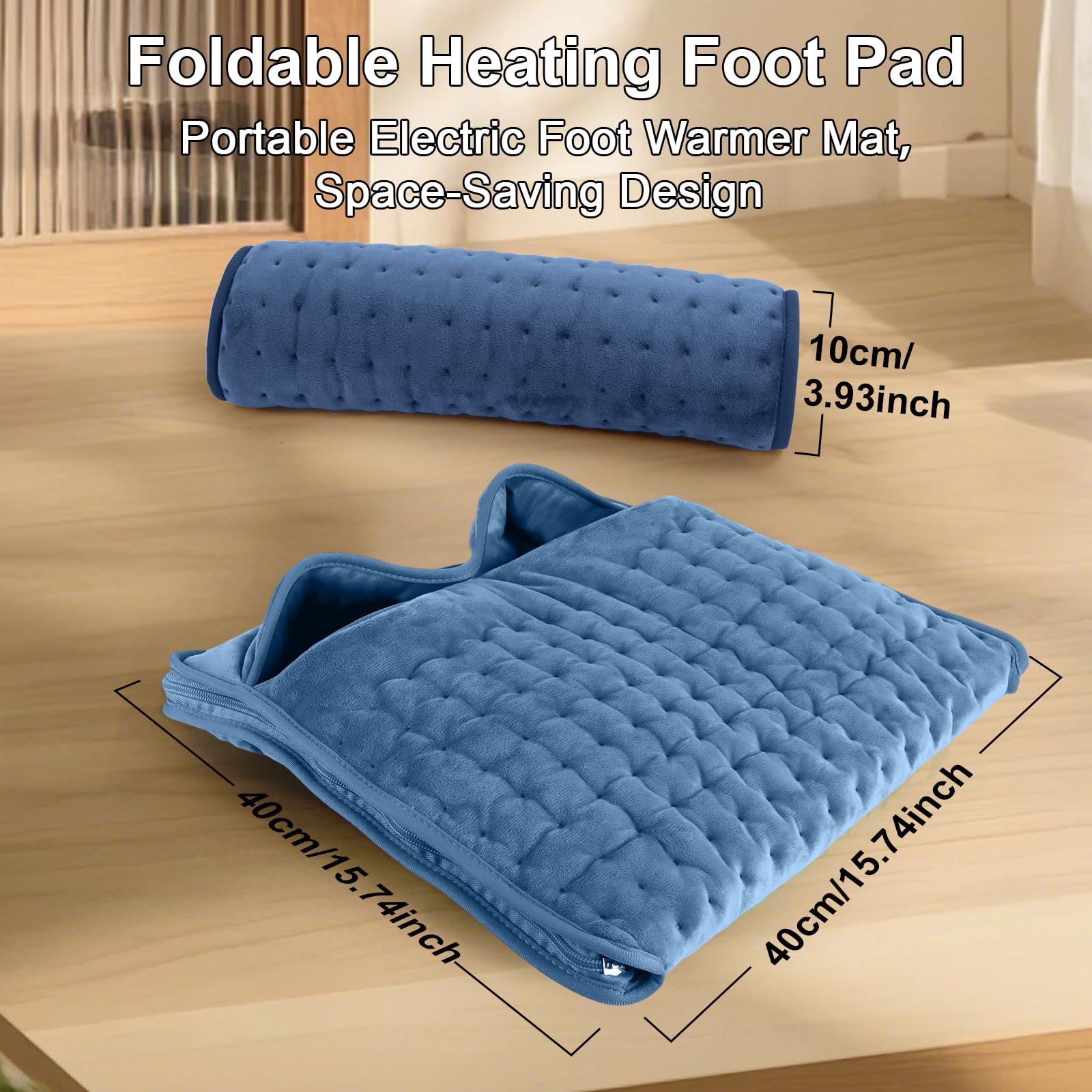 Scaldapiedi elettrico per donne, uomini e anziani, riscaldamento rapido per piedi con 6 impostazioni di calore e timer, cuscinetto riscaldante extra large lavabile,Cerniera blu navy 40x80 cm