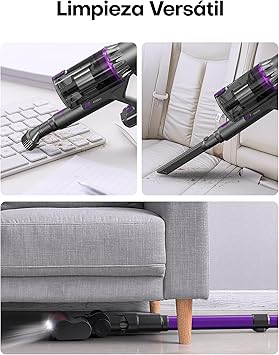 QEXREED Aspiradora Sin Cable 500W/ 45000pa/ 60mins, Motor sin escobillas Duradero, Modo Automático Aspiradora Escoba Sin Cable, Filetr De 7 Etapas, V Rodillo Anti-ángulo, Batería Extraíble6