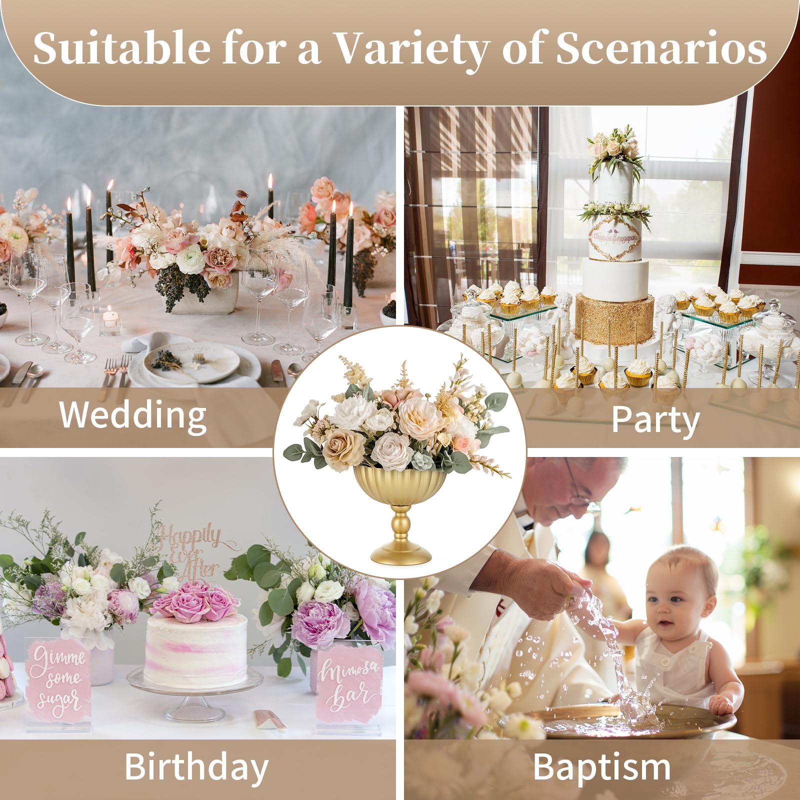 Sziqiqi Oro Vaso per Centrotavola Matrimonio: Vasi Alti 20 cm per Decorazioni da Tavola - Vaso a Urna in Metallo per Composizione Fiori Set di 10 - Vasi Elegante per Festa Compleanno Natale