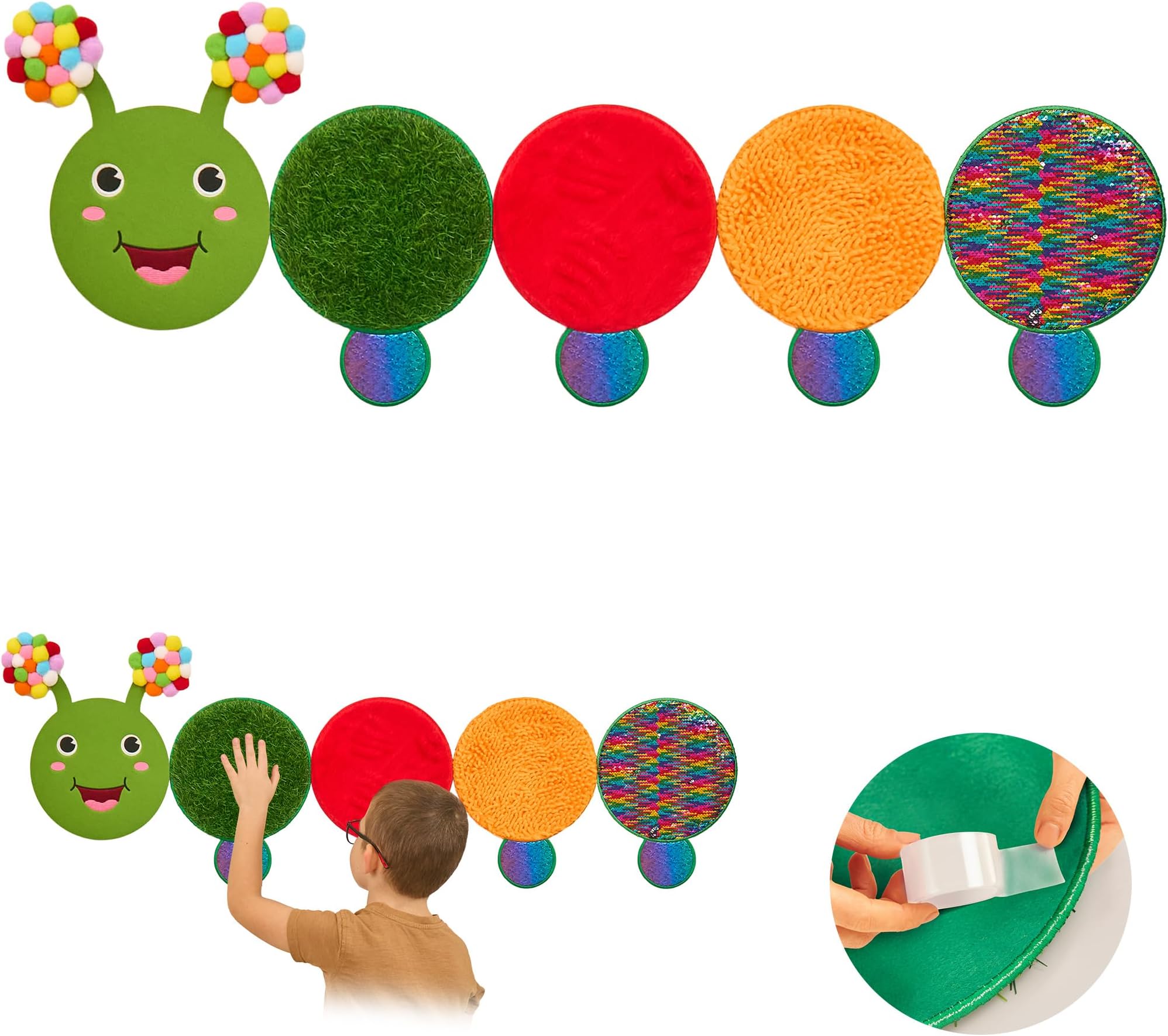 Sensory Wall Panel for Kids | Touch, Feel & Learn | Caterpillar Sensory Room Toys | Activity Play Panels | Wall Busy Board | Calm Down Corner Equipment | Flip Sequin Fabric | For Autism, ADHD, Anxiety