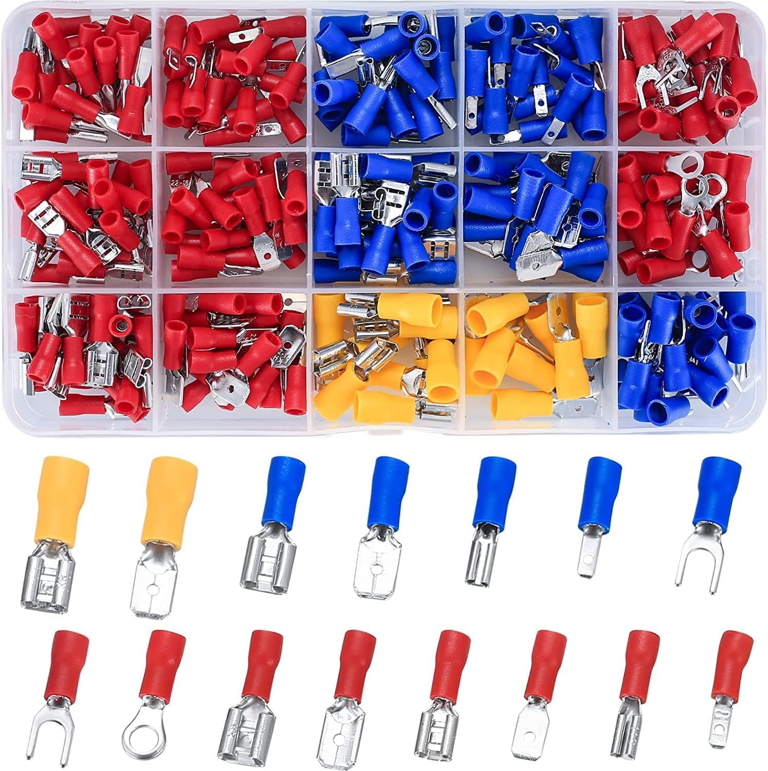 Heat Shrink Wire Connectors, 280 Pcs Electrical Cable Connectors Assorted, Insulated Wire Cable Crimp U-Type Fork Spade Butt Ring Connector Assortment Kit for Automotive Marine Boat Truck