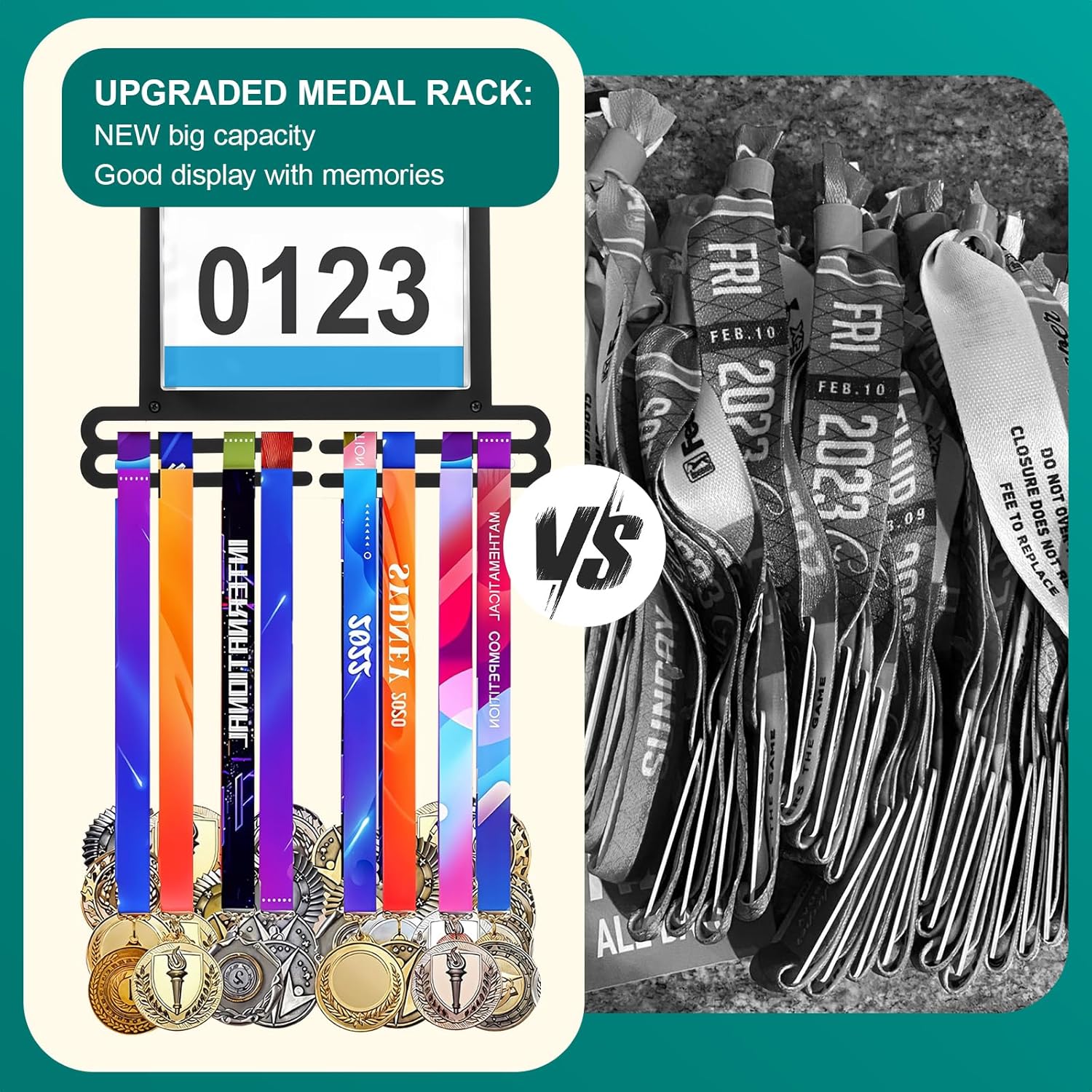 Premium Race Bib and Medal Display for Runners, Medal Hanger Display with Bib Holder Wall Mount Rack Organizes 40+ Medals & 20 Race Numbers Perfect Marathon Running Gift