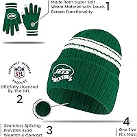 Vista 4 de Ultra Game Gorro de punto de invierno para jóvenes de la NFL, con cálidos guantes de pantalla táctil con rayas