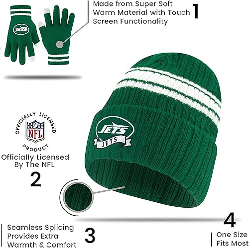 Miniatura 4 de Ultra Game Gorro de punto oficial de la NFL con guantes cálidos para pantalla táctil
