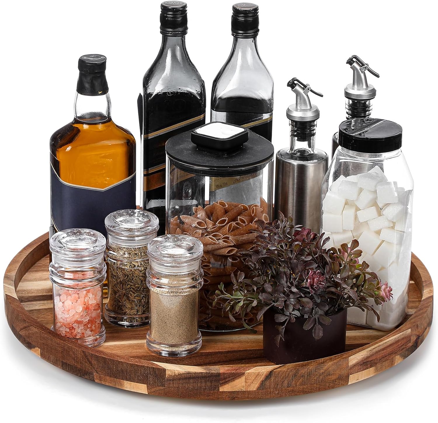 Nitial 18'' Acacia Wood Lazy Susan Organizer Wooden Rotating Turntable Organizer Kitchen Organizer Turntable for Dining Table Countertop Kitchen Cabinet Pantry Storage