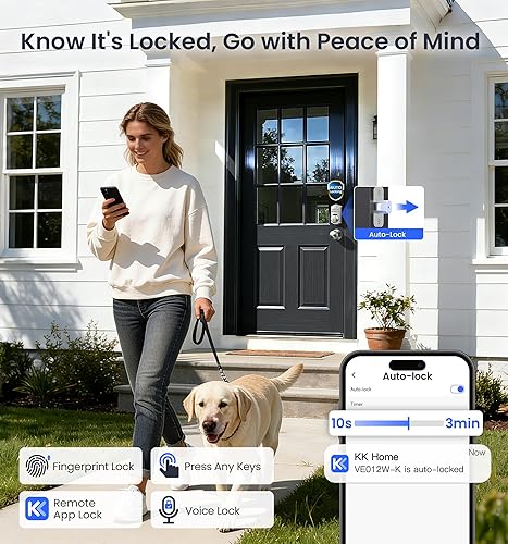 Miniatura 7 de Veise VE012W-K - Cerradura inteligente de huellas dactilares WiFi integrada con 2 perillas, no necesita concentrador, control remoto por aplicación,
