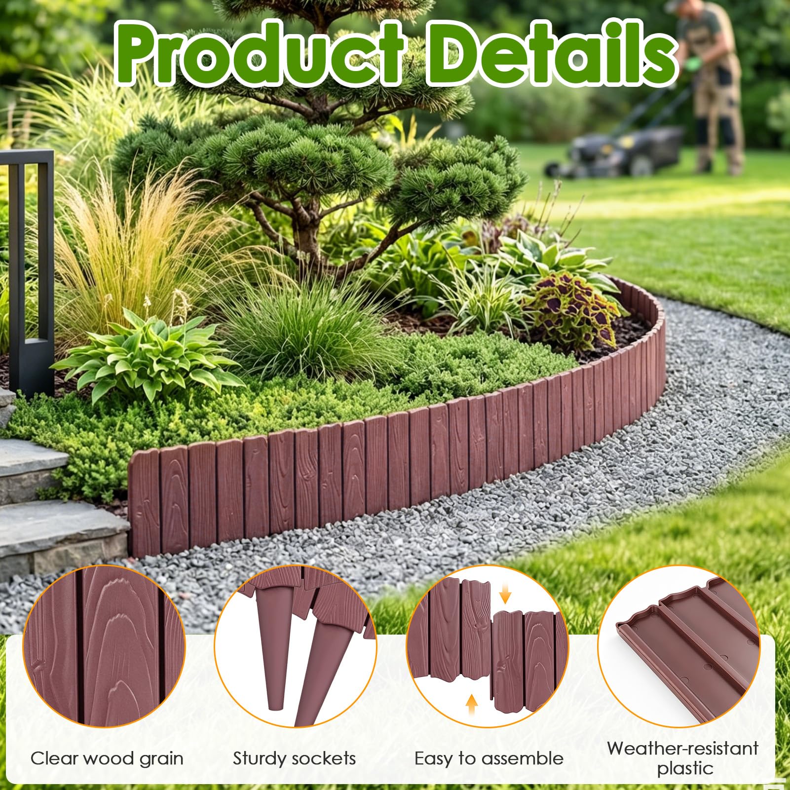 20 Piezas Metálicos Bordura Jardin Exterior, 5,7m PP Flexible Borde Jardin Exterior, no Requieren Excavación, Acero Corten Borduras Jardin para Macizos Caminos y Jardines (Marrón)