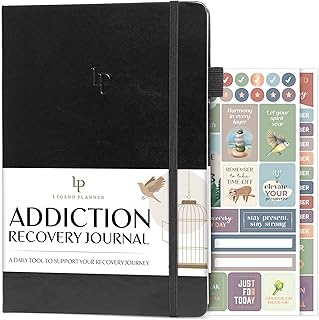 Legend Addiction Recovery Journal – Guided Daily Self-Help Workbook for Women & Men – Best Sobriety Gifts, Works with 12 Steps & AA (Black)