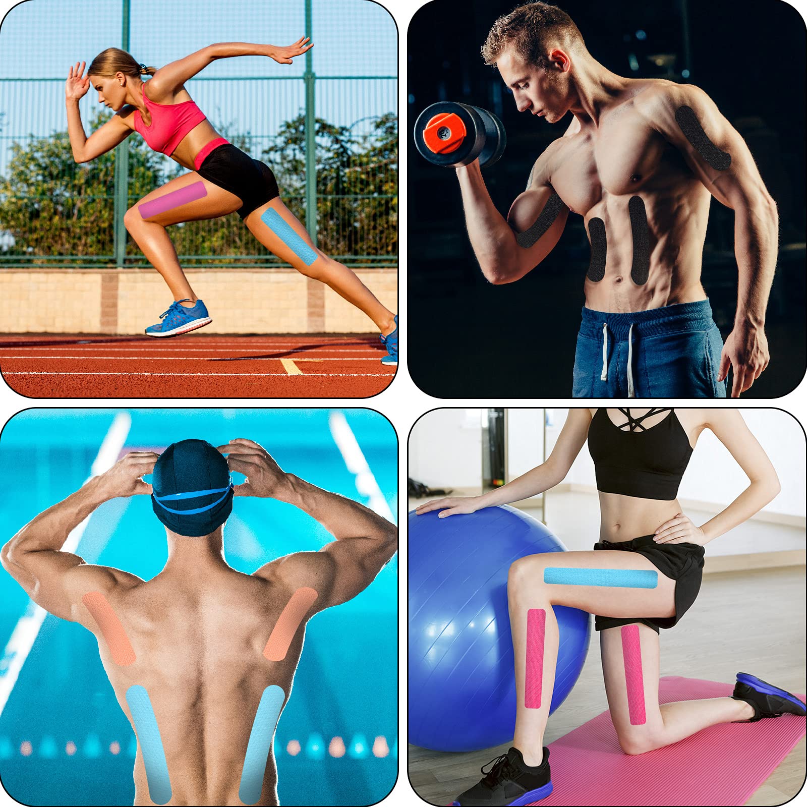 8 Rollos Cintas de Kinesiología Cintas Deportivas Impermeables Soporte de Músculo Rodillera Elástica Atlética Cintas de Envolver Rodilla de Alivio Dolor para Gimnasio Fitness Correr