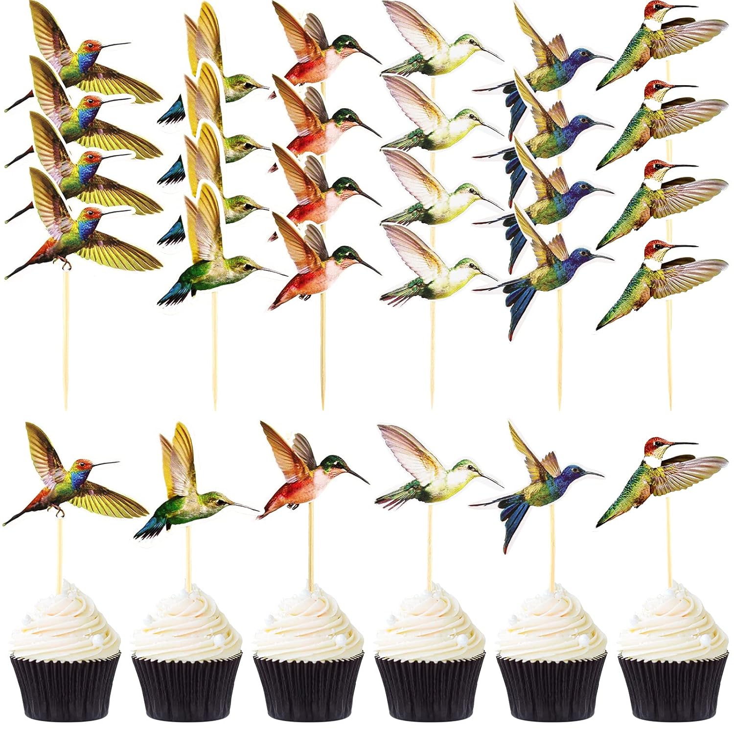 24 Pieces Hummingbird Cupcake Topper Hummingbird Cake Bird Decoration Cupcake Picks