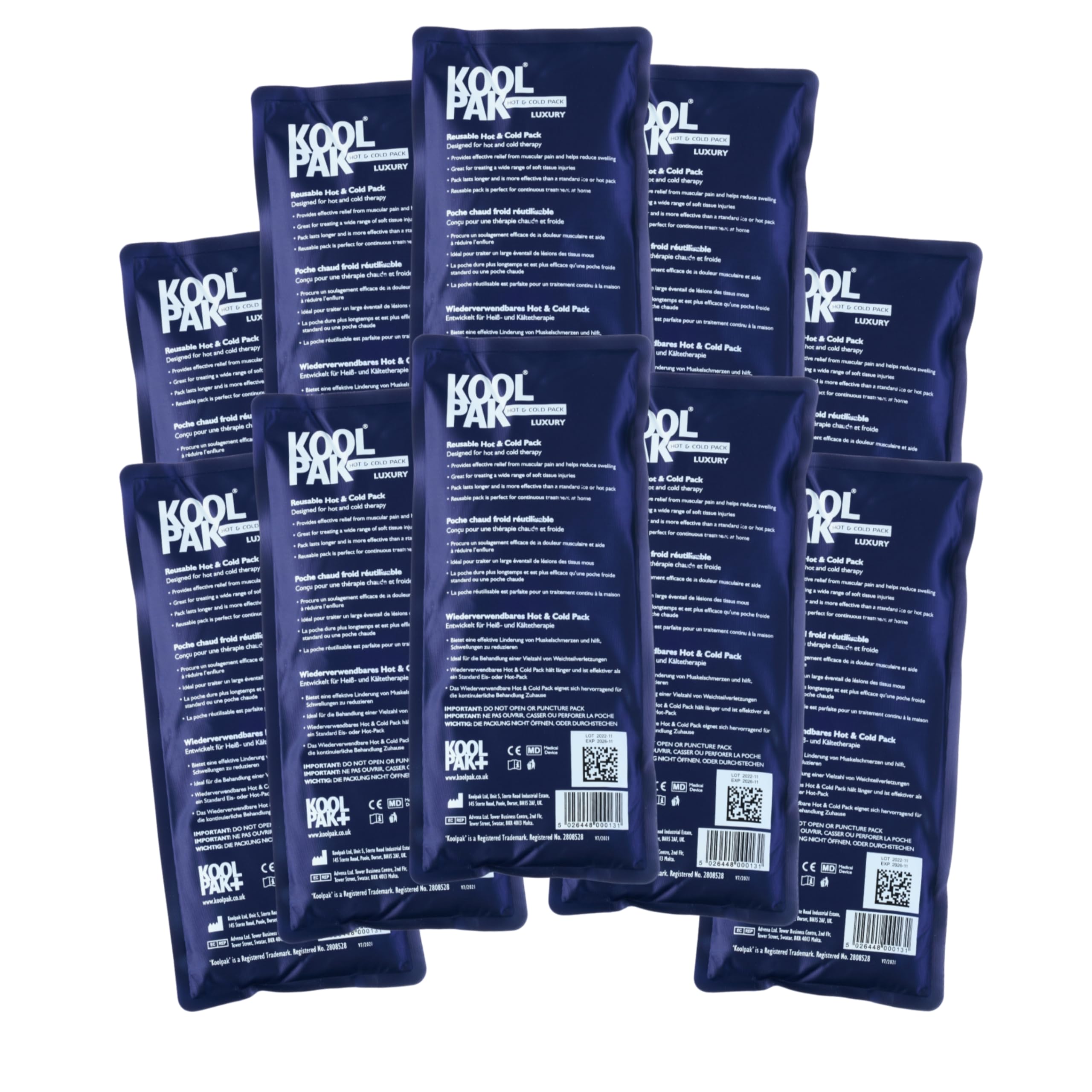Koolpak 10 x Deluxe Reusable Hot and Cold Gel Pack 12cm x 29cm Ice Packs