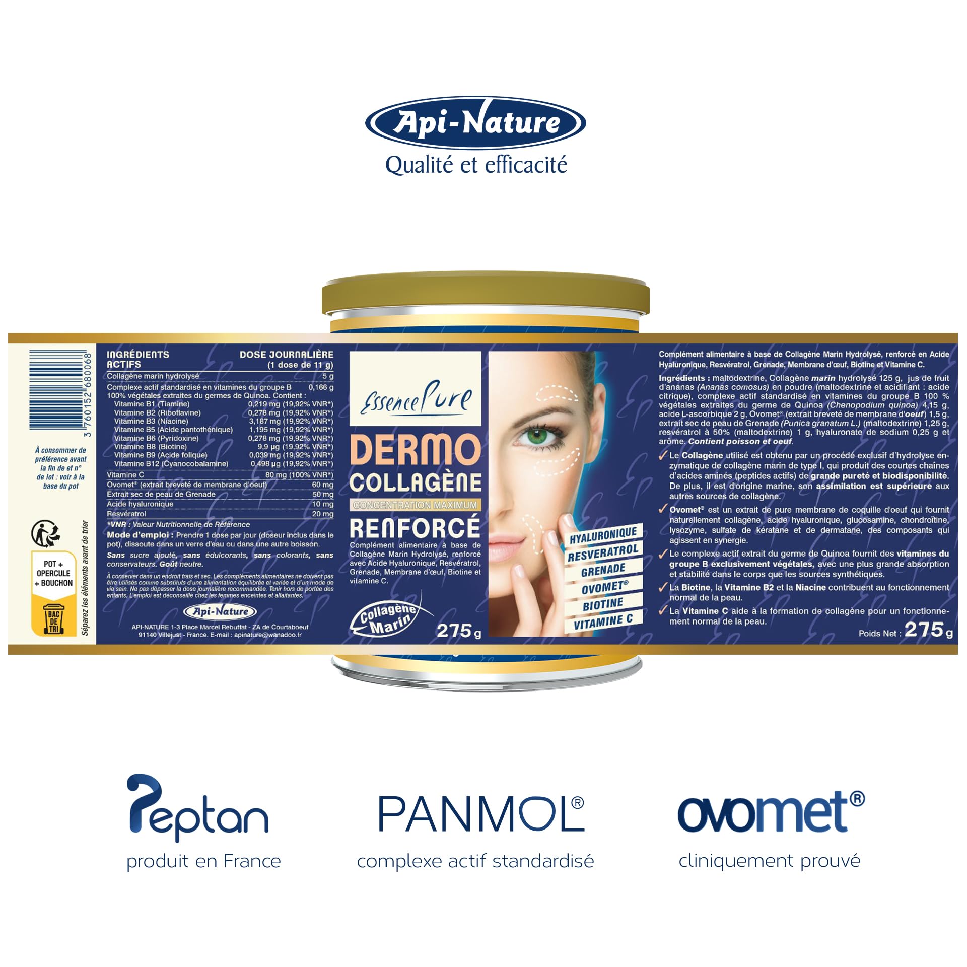 Collagène Marin En Poudre, Bundle Pour Soutien Des Articulations Et De La Peau, Collagène Peptides, Magnésium Et Silicium, Avec Acide Hyaluronique, Resvératrol Et Biotine Pour Élasticité