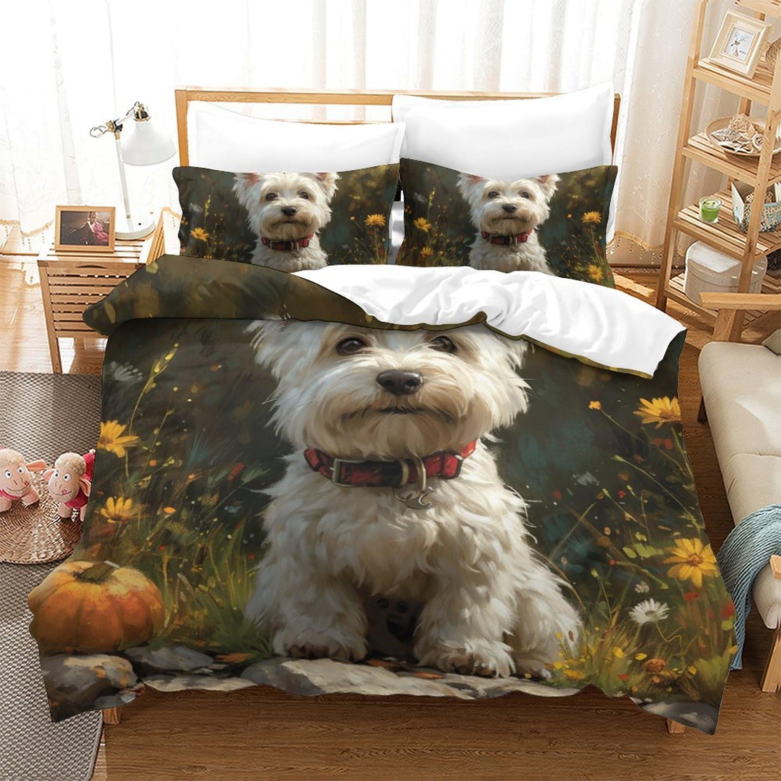 Housse de couette Yorkshire Terrier 200x200 parure de lit double 3 pièces microfibre