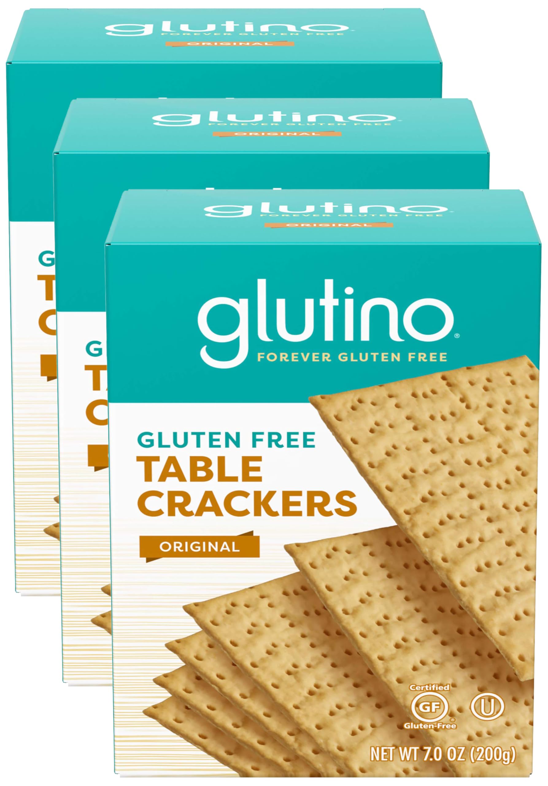 glutinoGluten Free Table Crackers, Premium Squares, Original, 7 oz (Pack of 3)