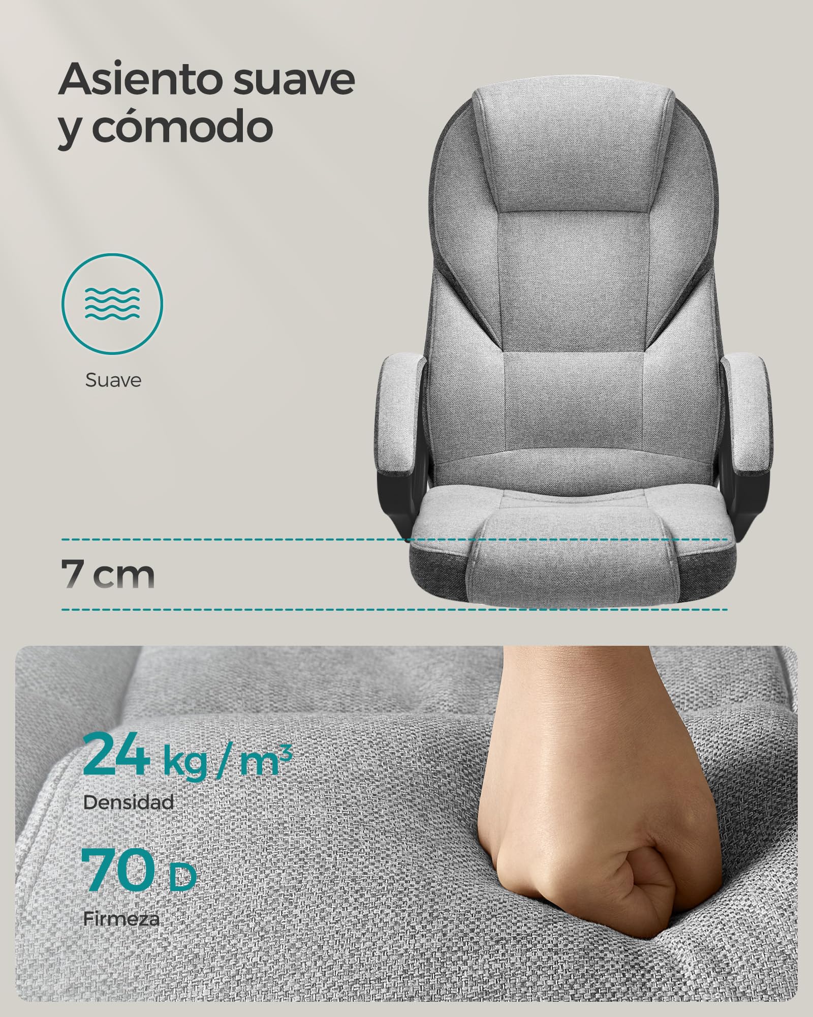 SONGMICS Silla de Escritorio Ergonómica Silla de Oficina Altura Ajustable | Altura Ajustable, Giratoria y con Ruedas, Gris Paloma, OBG022G01