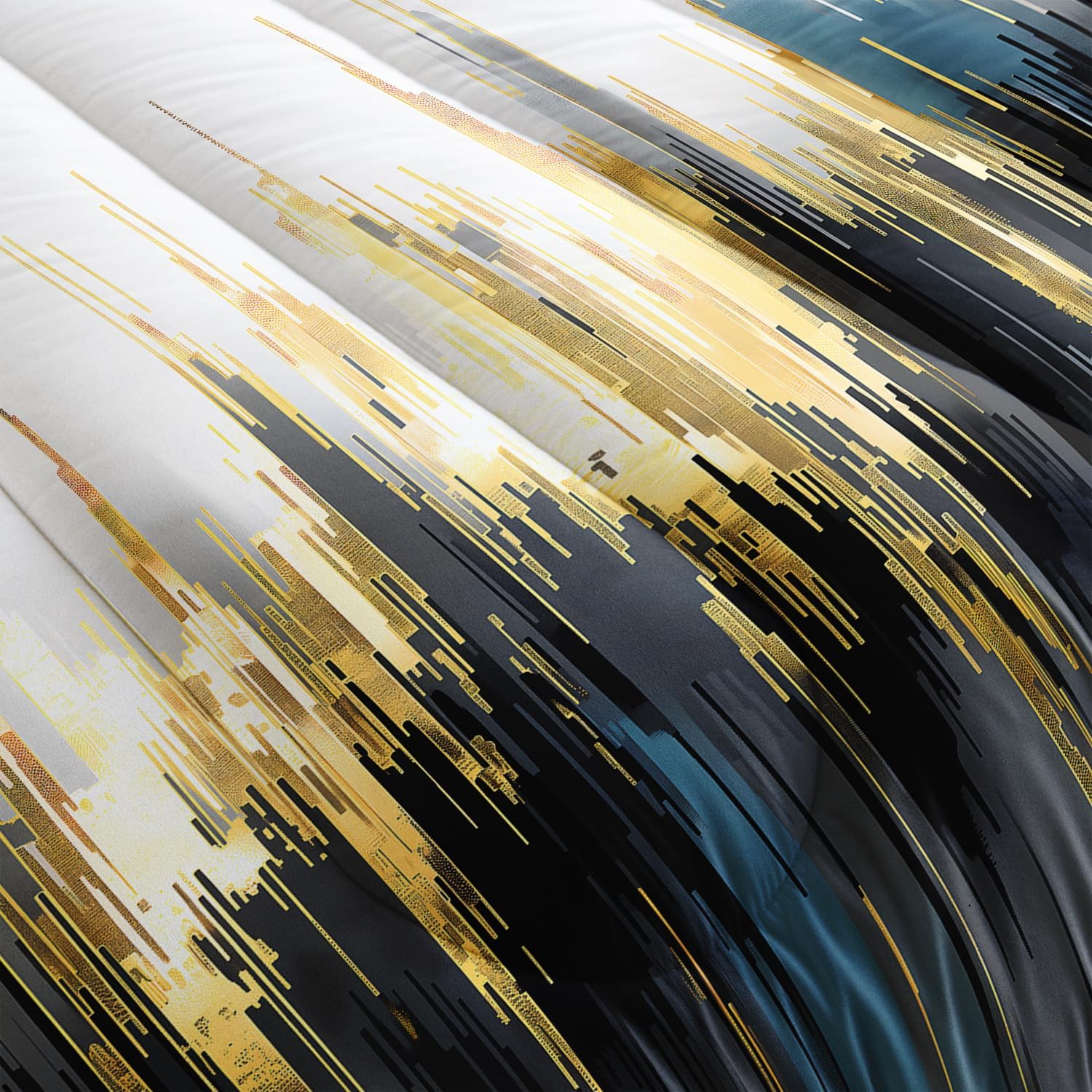 Black White Gold Gradient Color Print Comforter Set King Size,Abstract Art Bedding Set,Patchwork Printed Quilted Set for Teens Adult,with 1 Comforter and 2 Pillow Case - Image 6